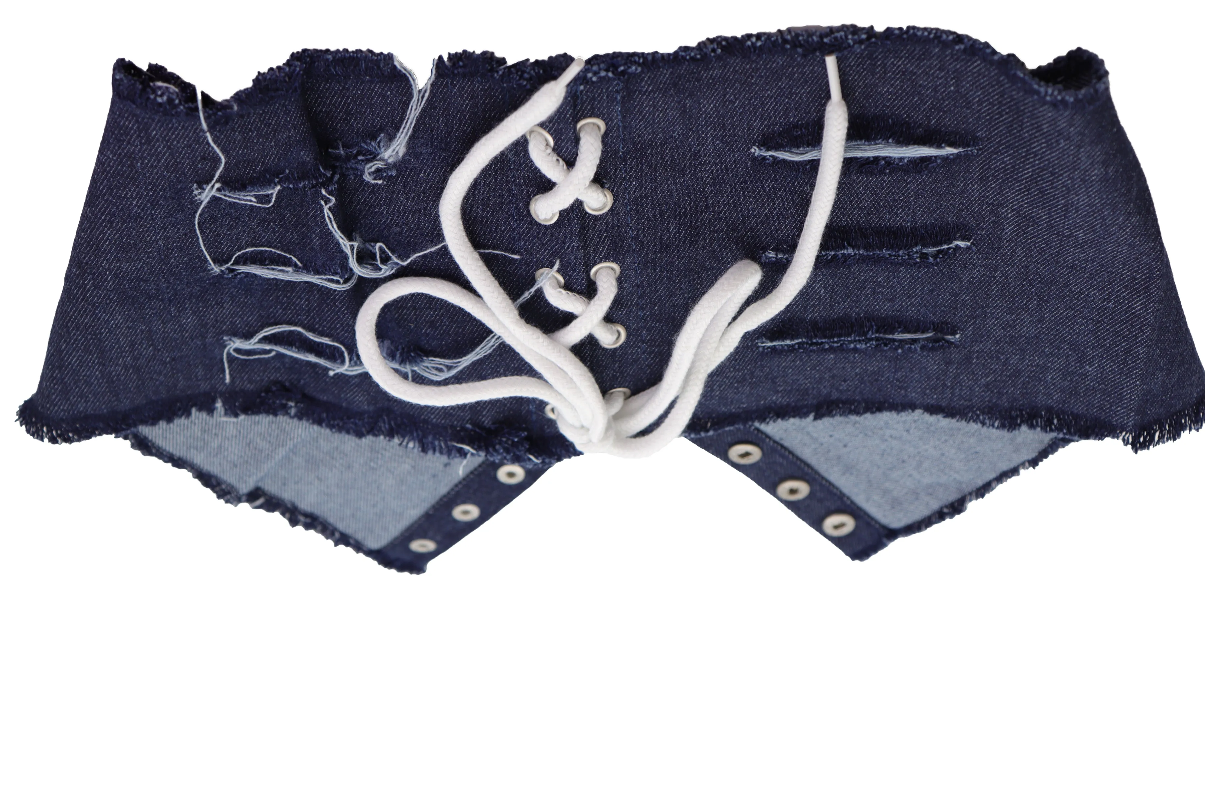 Wide Tie Corset Dark Blue Denim Jeans Fabric Fashion Belt S