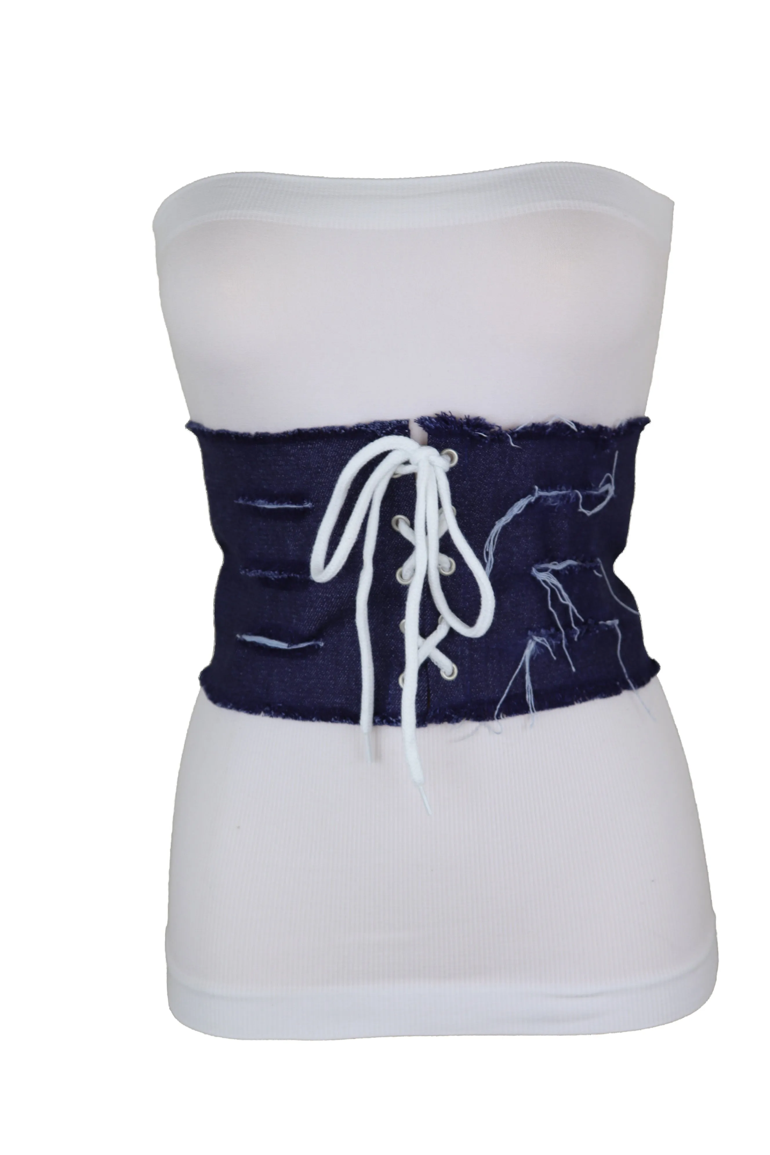 Wide Tie Corset Dark Blue Denim Jeans Fabric Fashion Belt S