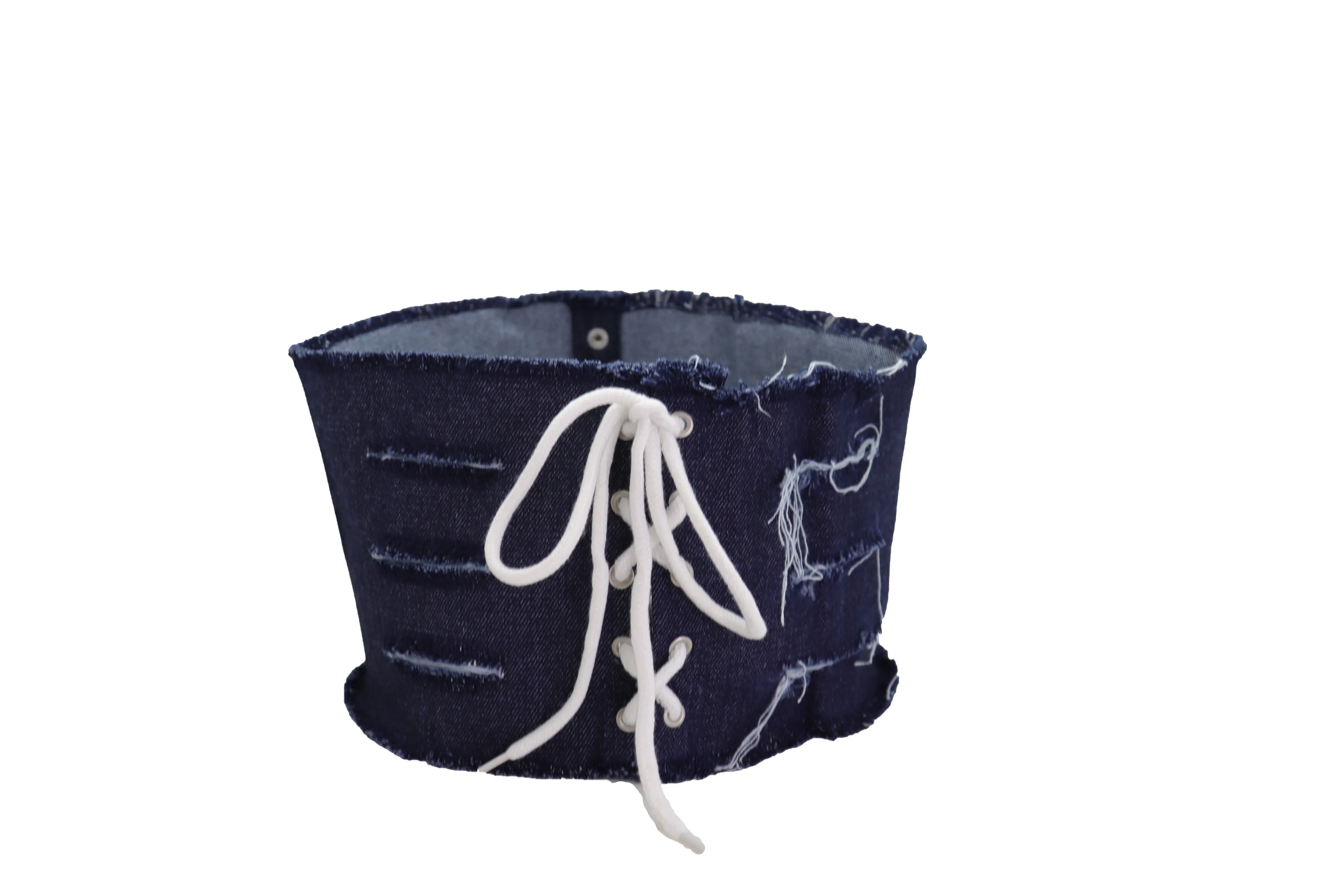 Wide Tie Corset Dark Blue Denim Jeans Fabric Fashion Belt S