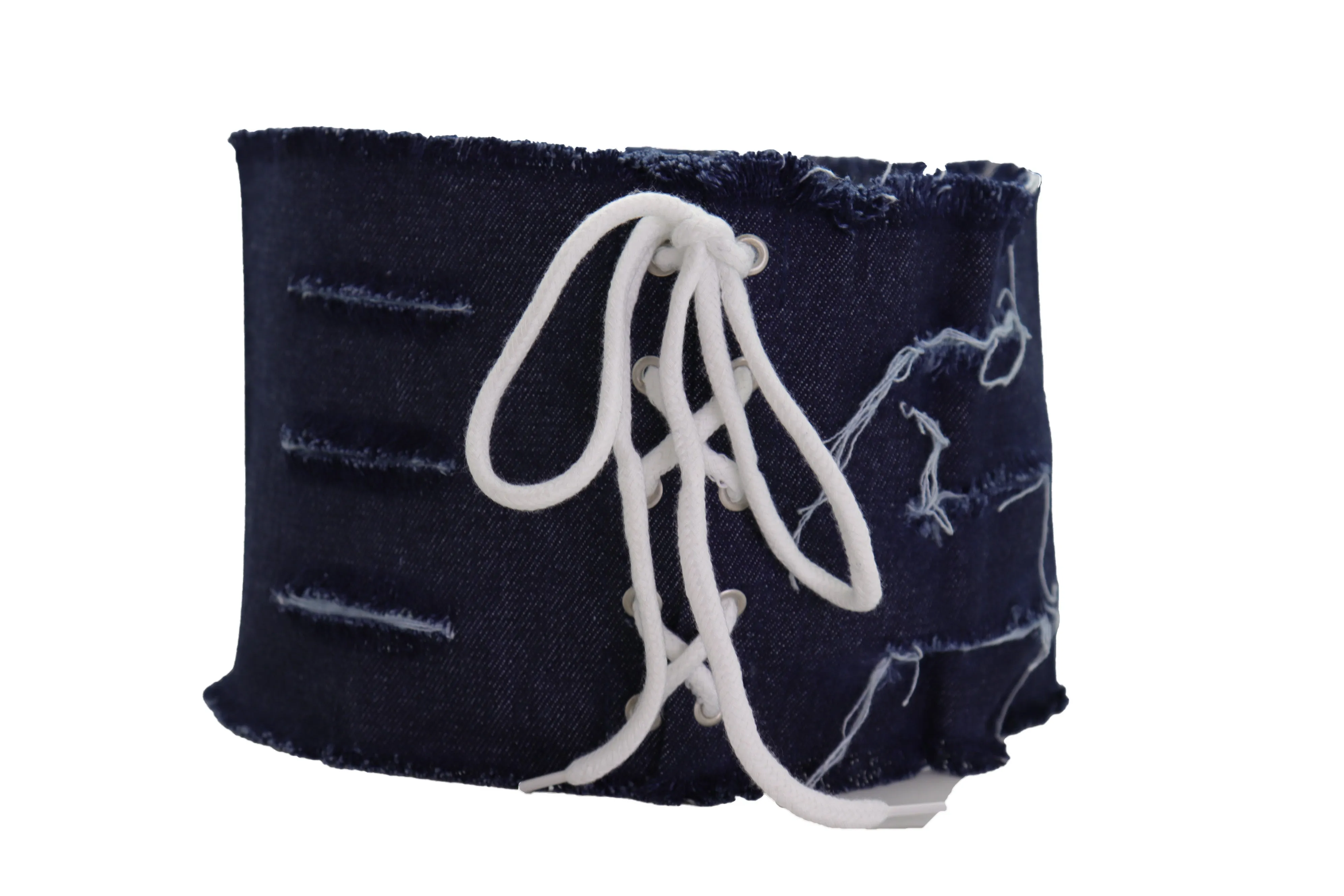 Wide Tie Corset Dark Blue Denim Jeans Fabric Fashion Belt S