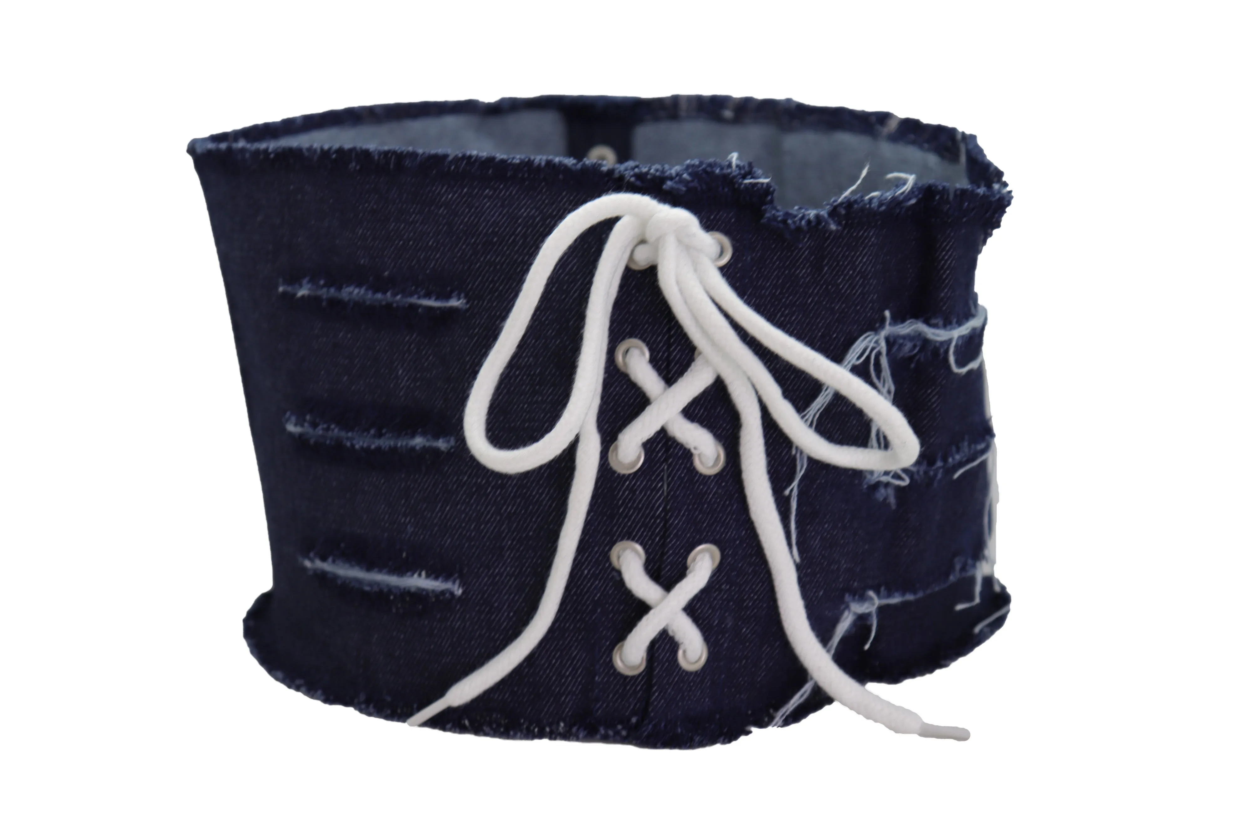 Wide Tie Corset Dark Blue Denim Jeans Fabric Fashion Belt S