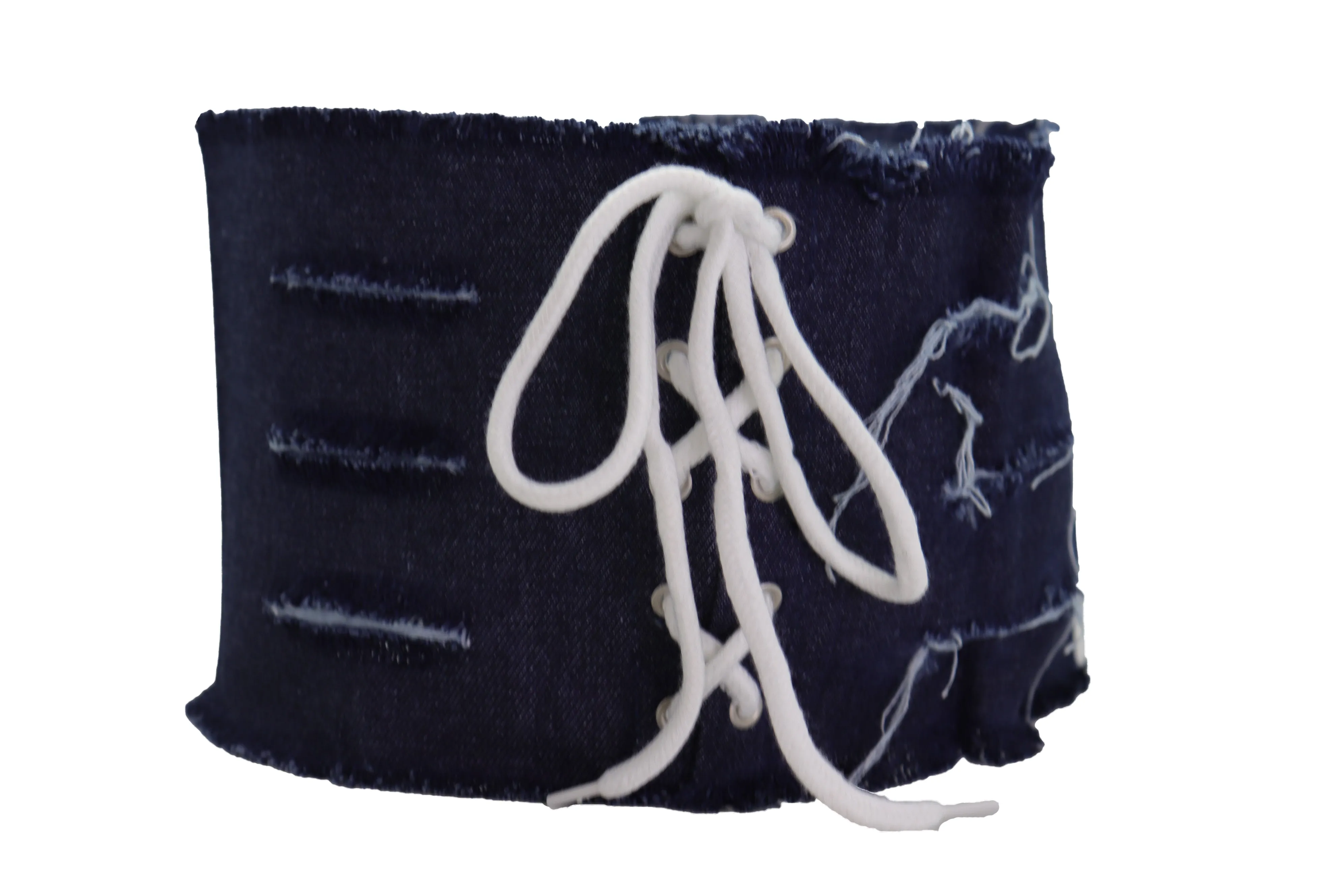 Wide Tie Corset Dark Blue Denim Jeans Fabric Fashion Belt S