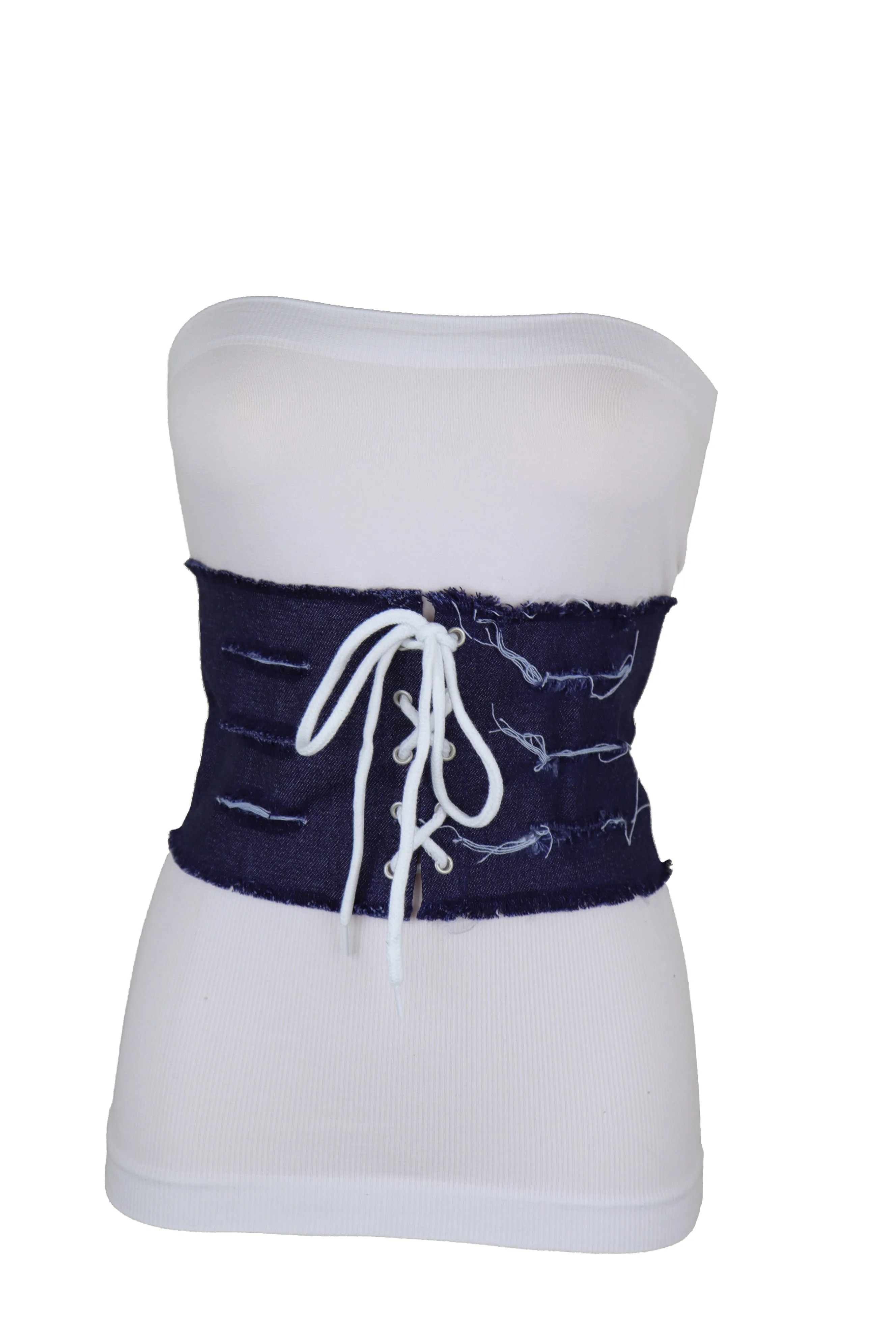 Wide Tie Corset Dark Blue Denim Jeans Fabric Fashion Belt S