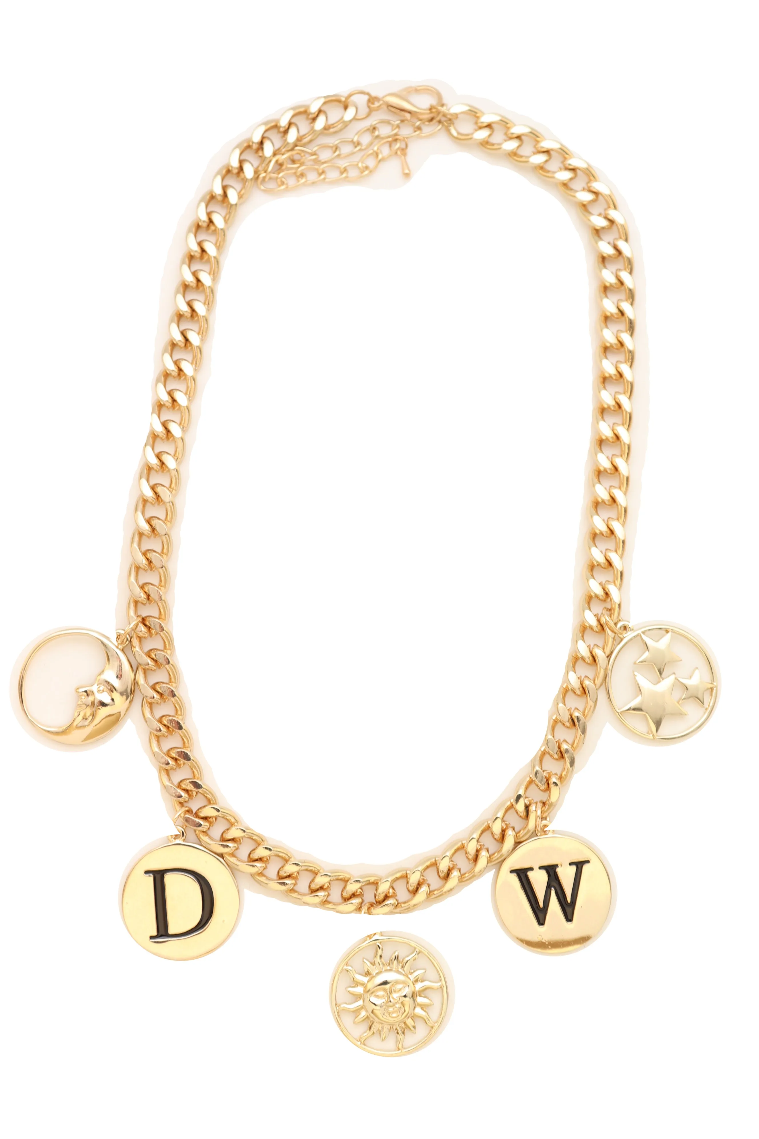 Women Gold Metal Chain Necklace Sun Moon W D Stars Multi Charms Pendant Bling