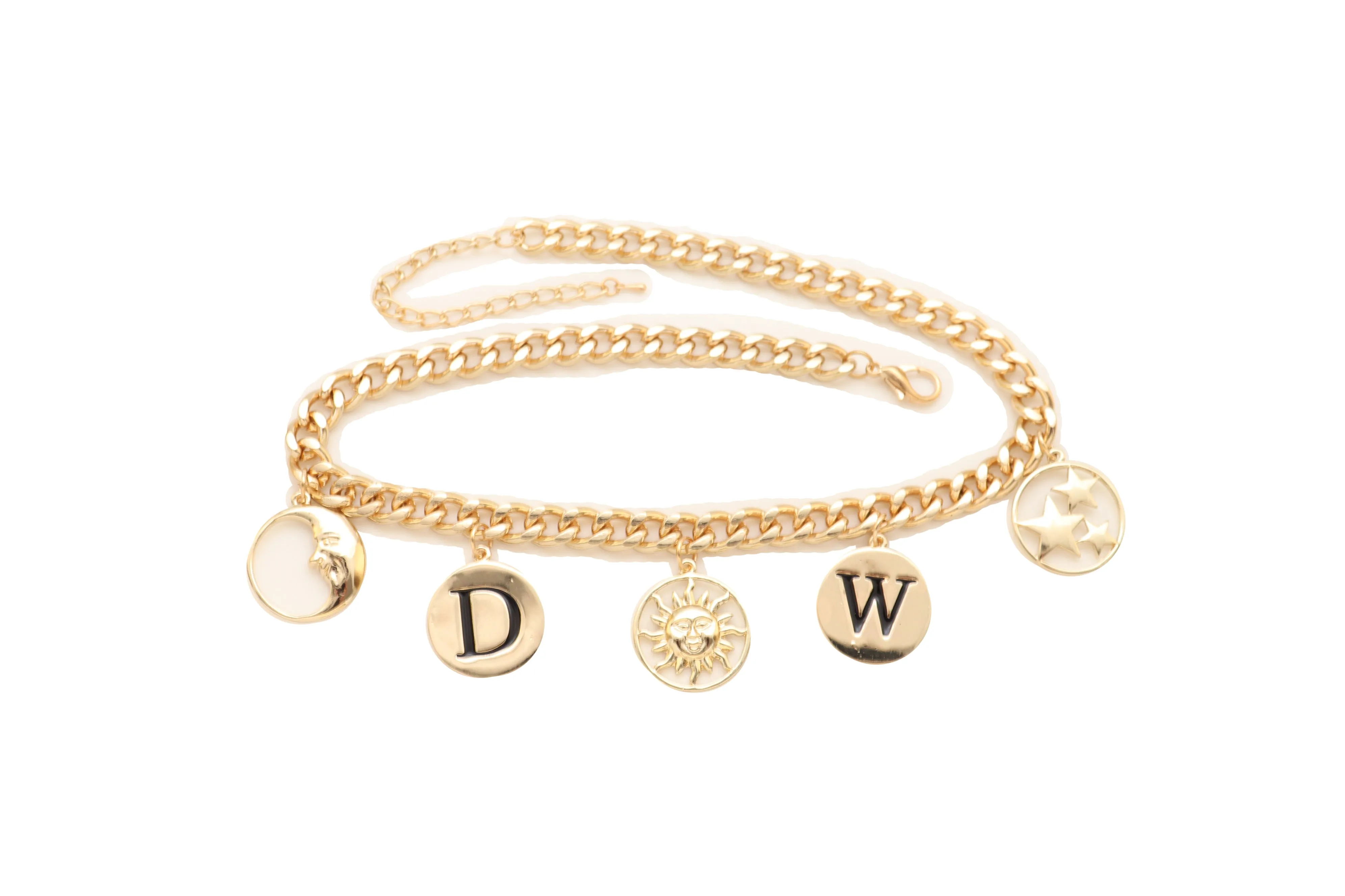Women Gold Metal Chain Necklace Sun Moon W D Stars Multi Charms Pendant Bling