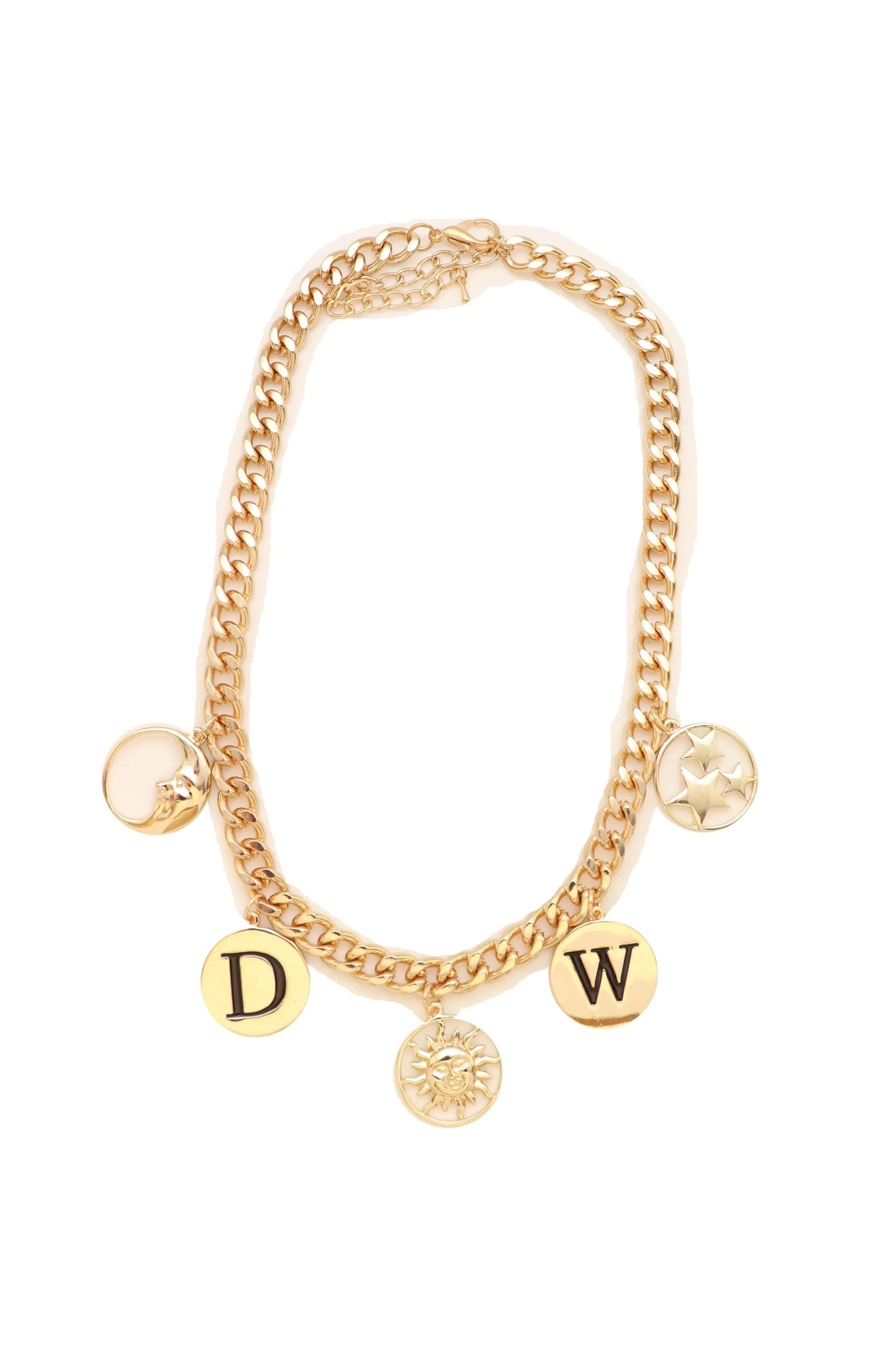 Women Gold Metal Chain Necklace Sun Moon W D Stars Multi Charms Pendant Bling