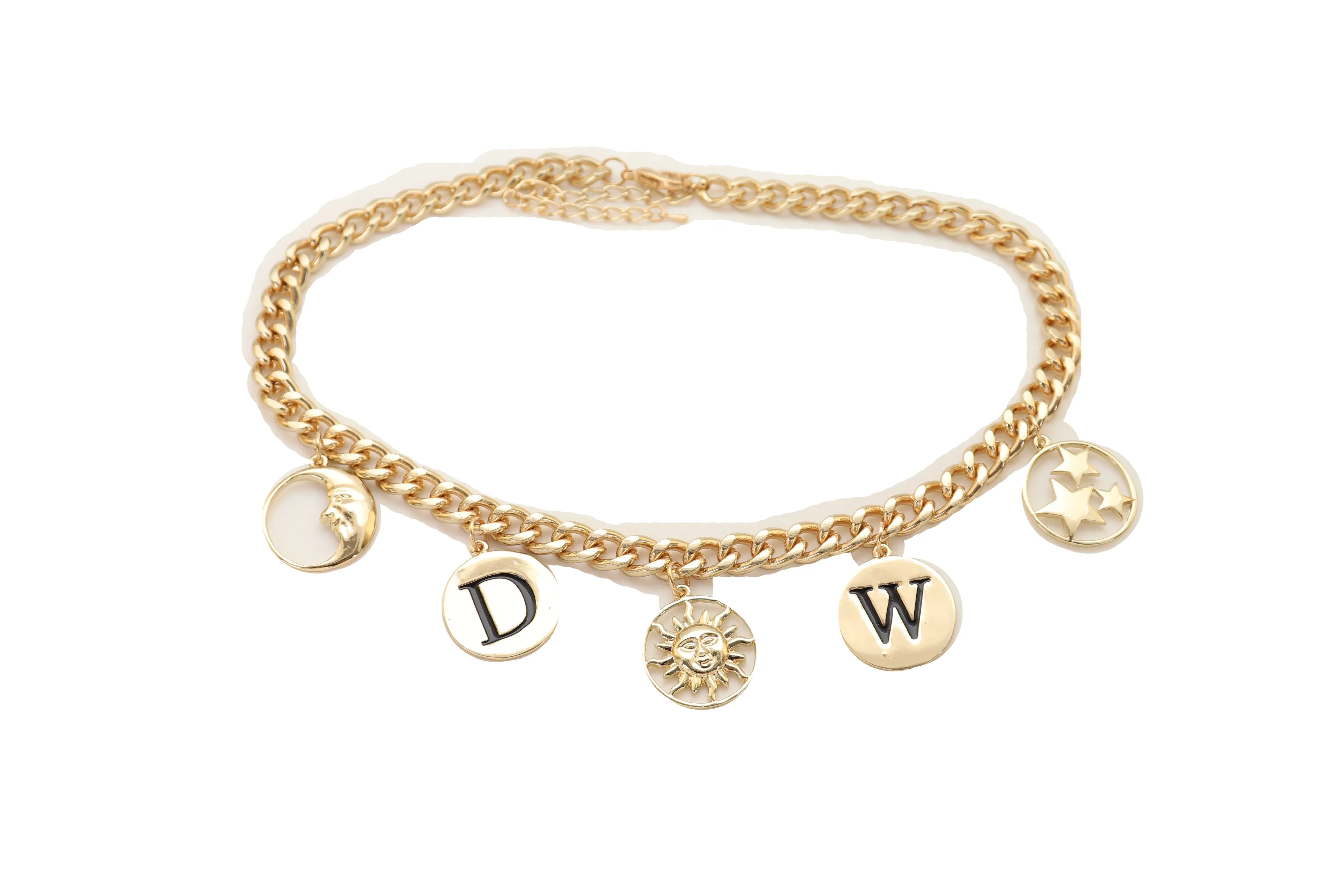 Women Gold Metal Chain Necklace Sun Moon W D Stars Multi Charms Pendant Bling