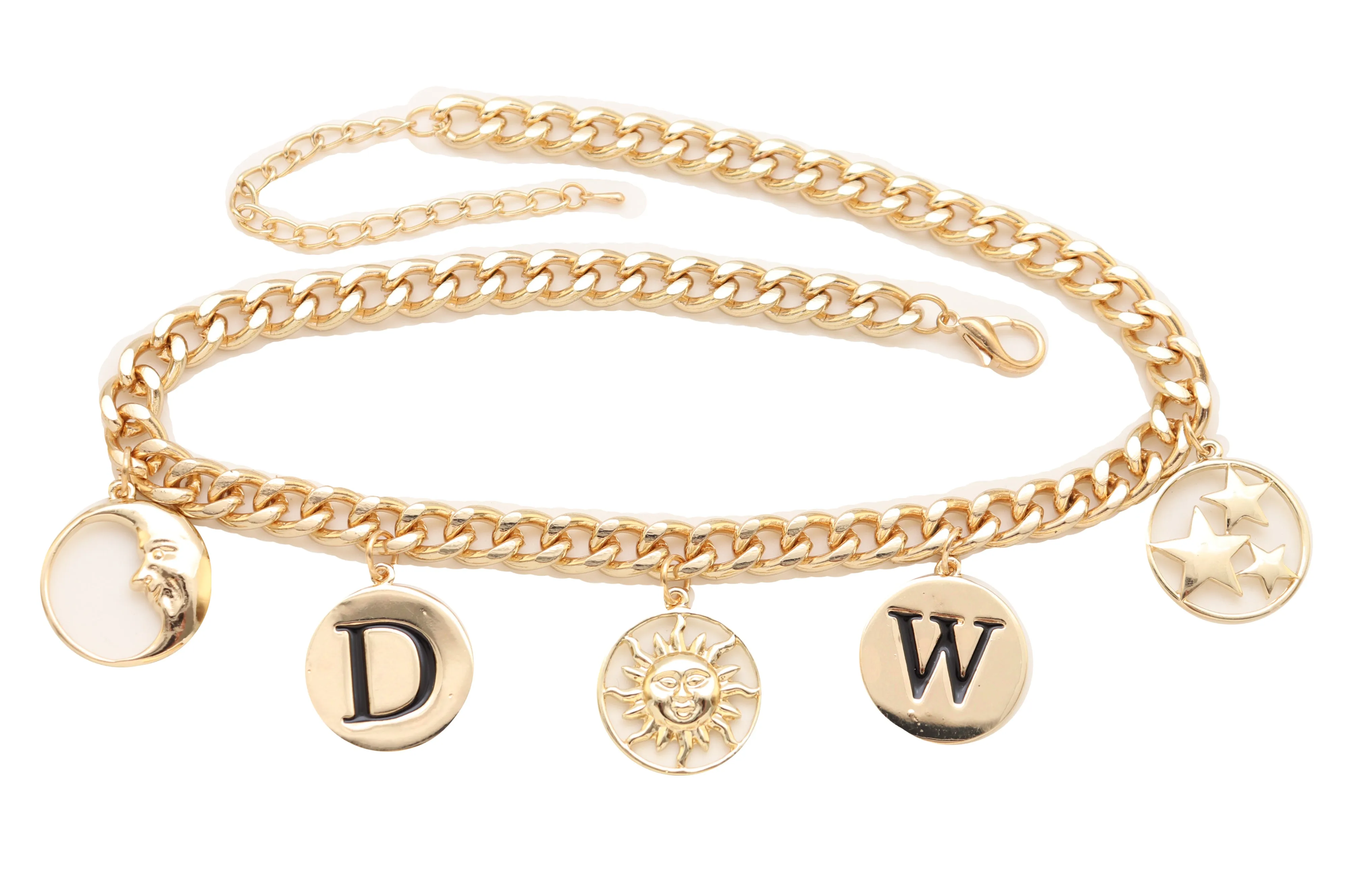 Women Gold Metal Chain Necklace Sun Moon W D Stars Multi Charms Pendant Bling