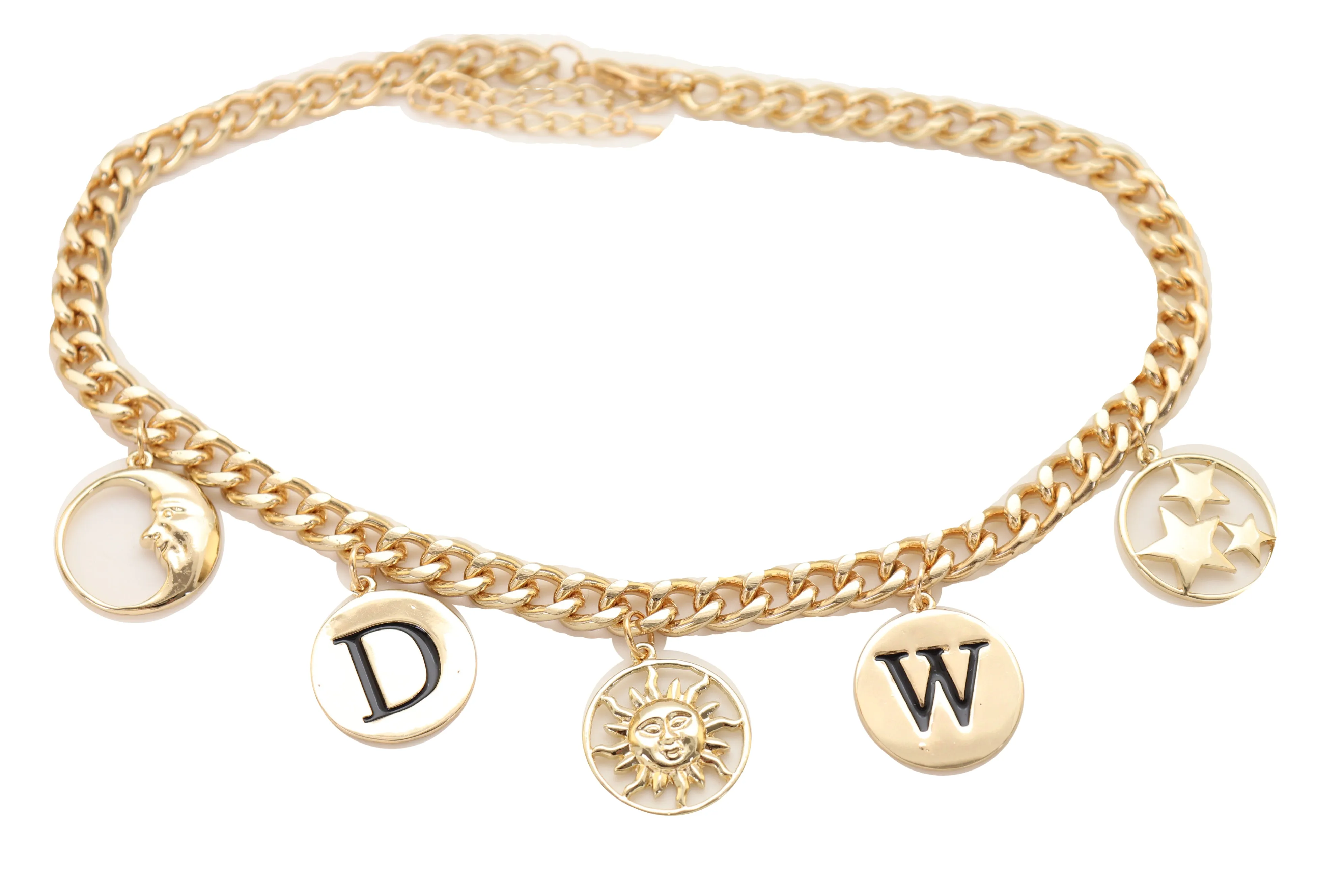 Women Gold Metal Chain Necklace Sun Moon W D Stars Multi Charms Pendant Bling