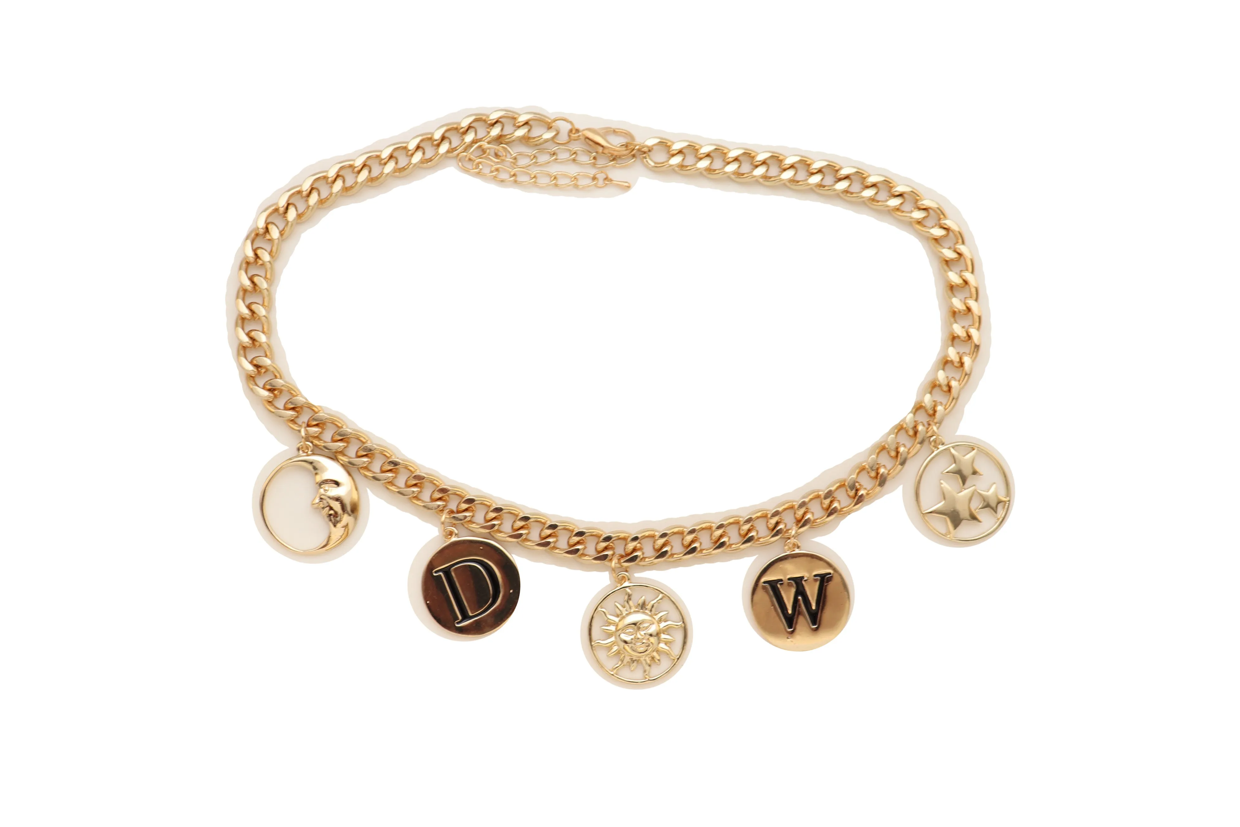 Women Gold Metal Chain Necklace Sun Moon W D Stars Multi Charms Pendant Bling