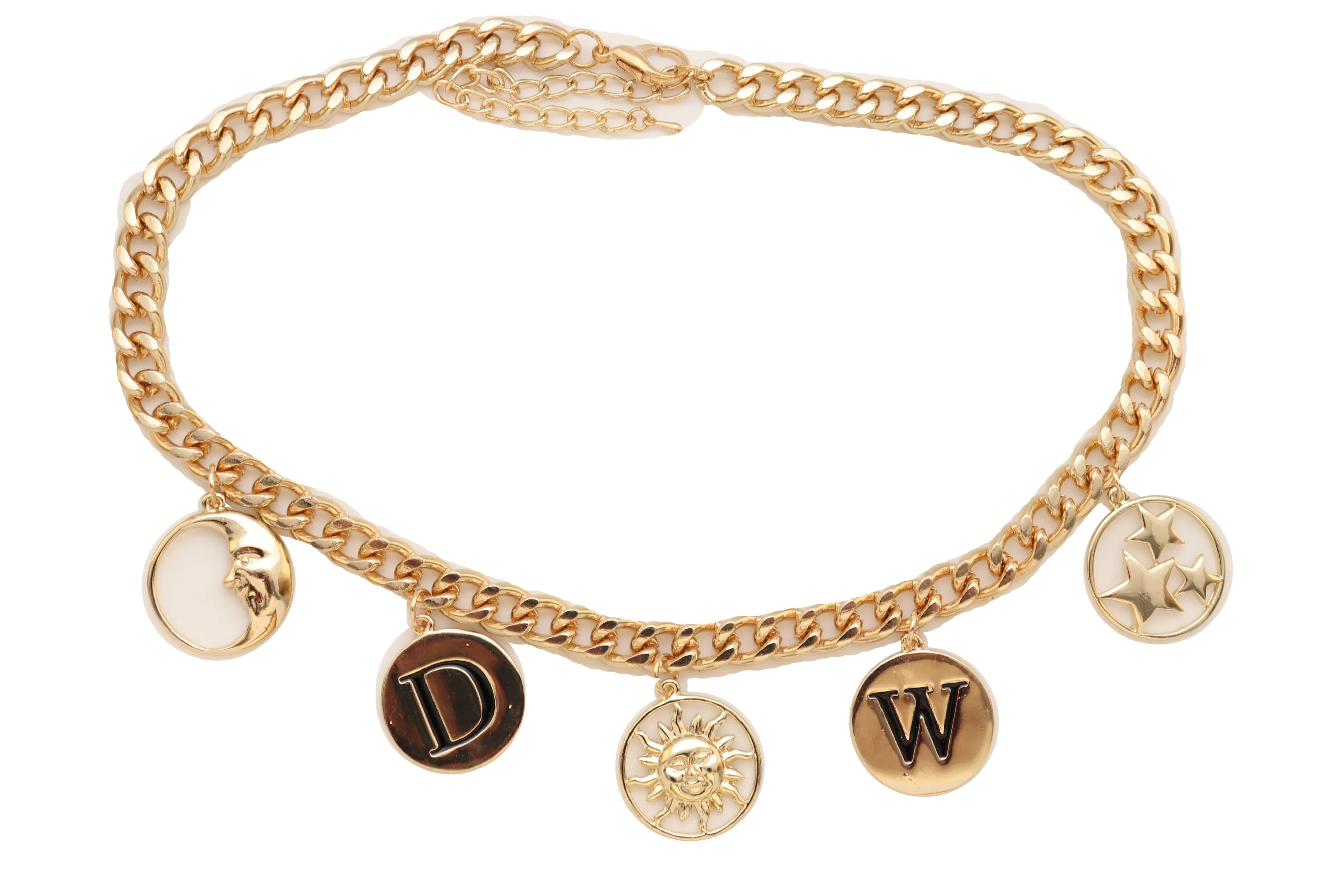 Women Gold Metal Chain Necklace Sun Moon W D Stars Multi Charms Pendant Bling