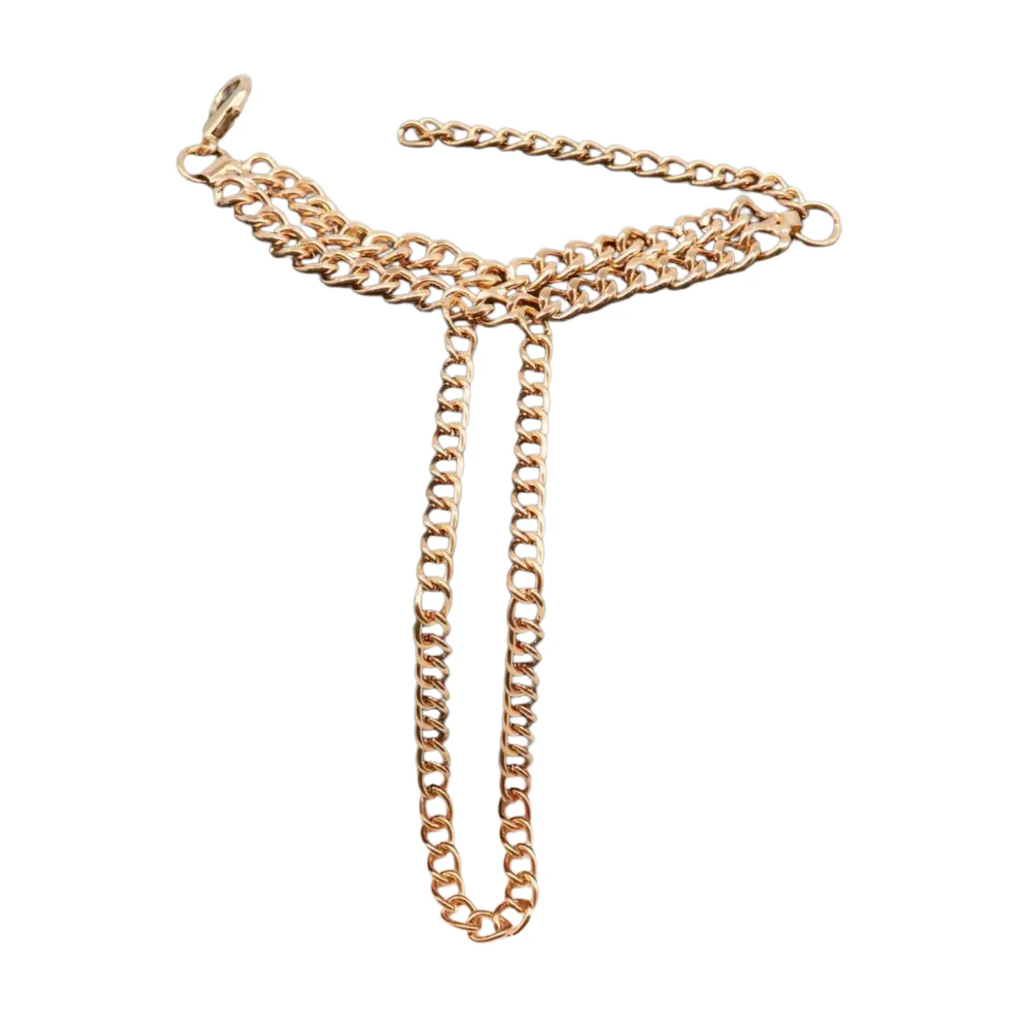 Women Gold Metal Hand Chain 2 Rows Bracelet Connected Ring