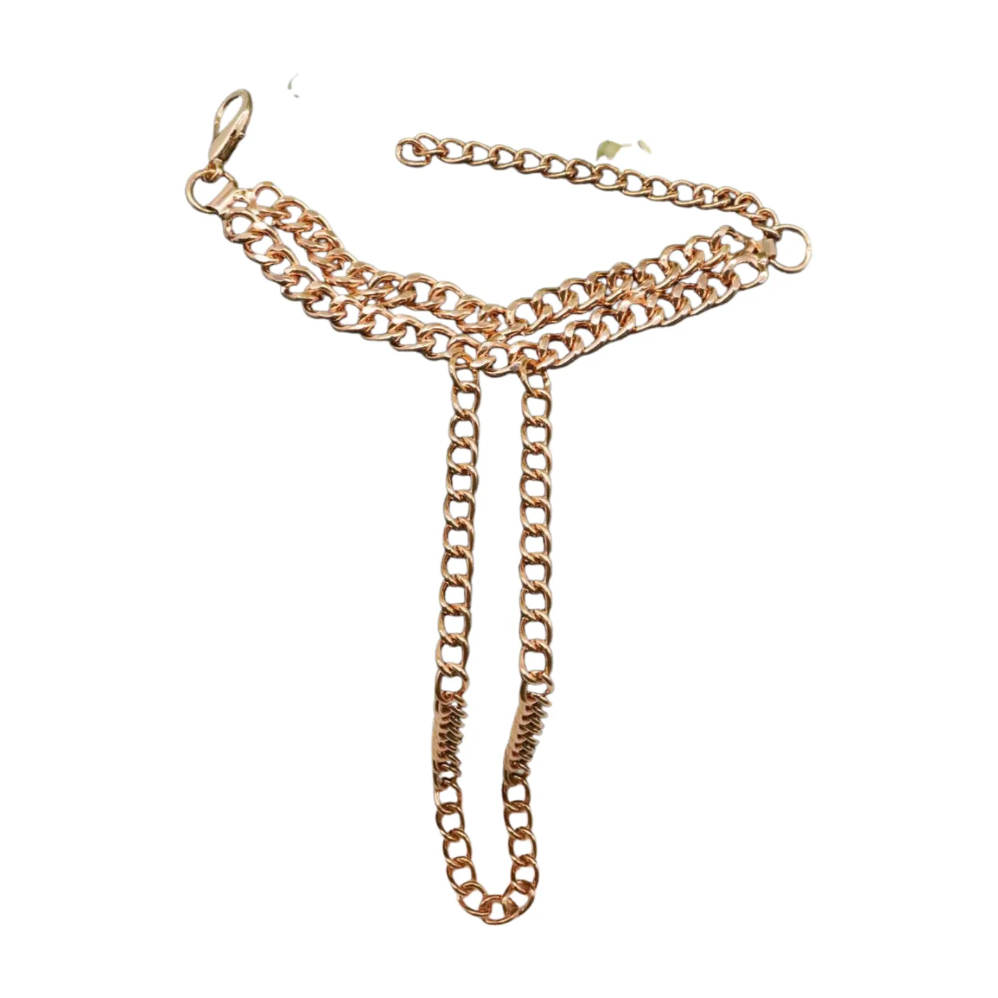 Women Gold Metal Hand Chain 2 Rows Bracelet Connected Ring