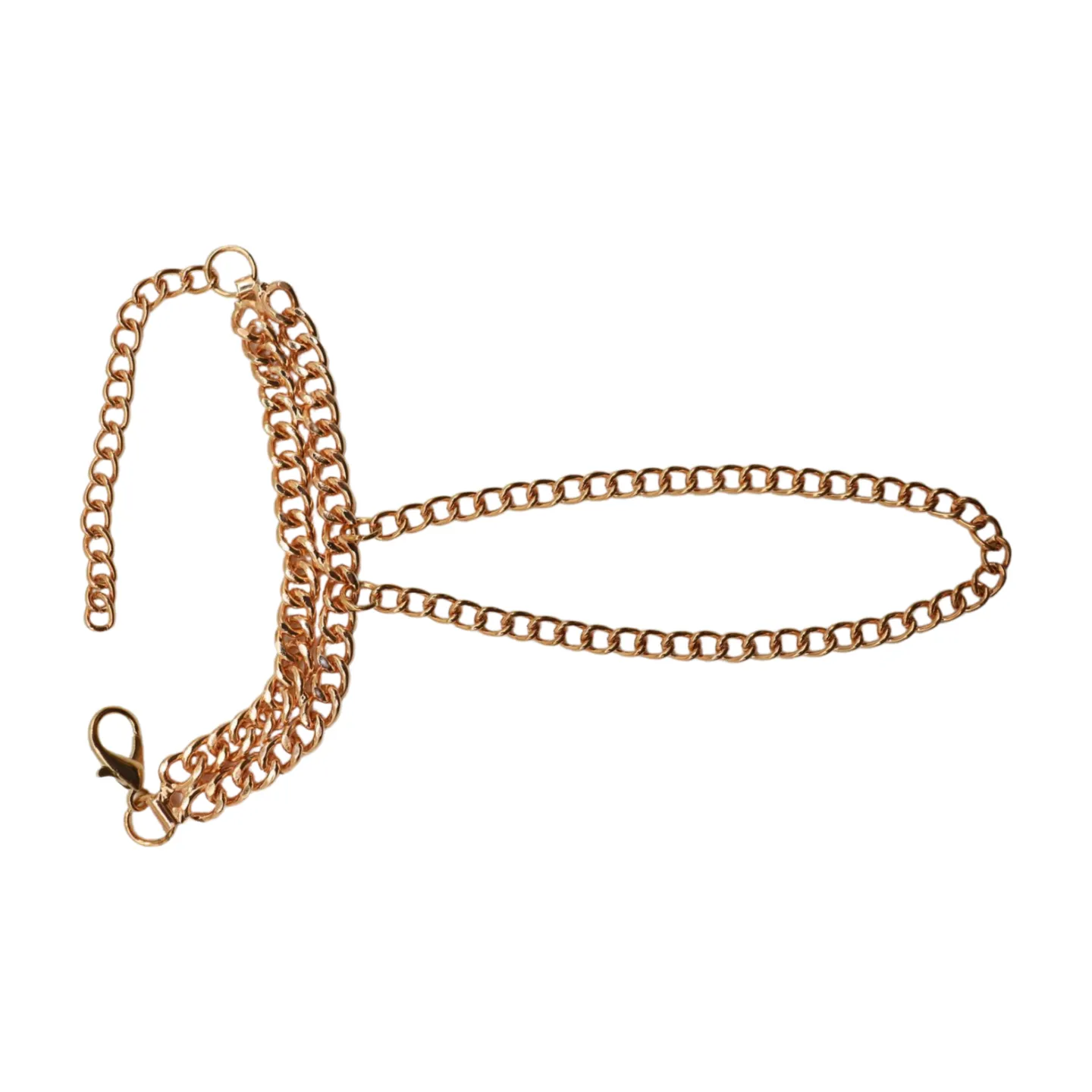 Women Gold Metal Hand Chain 2 Rows Bracelet Connected Ring