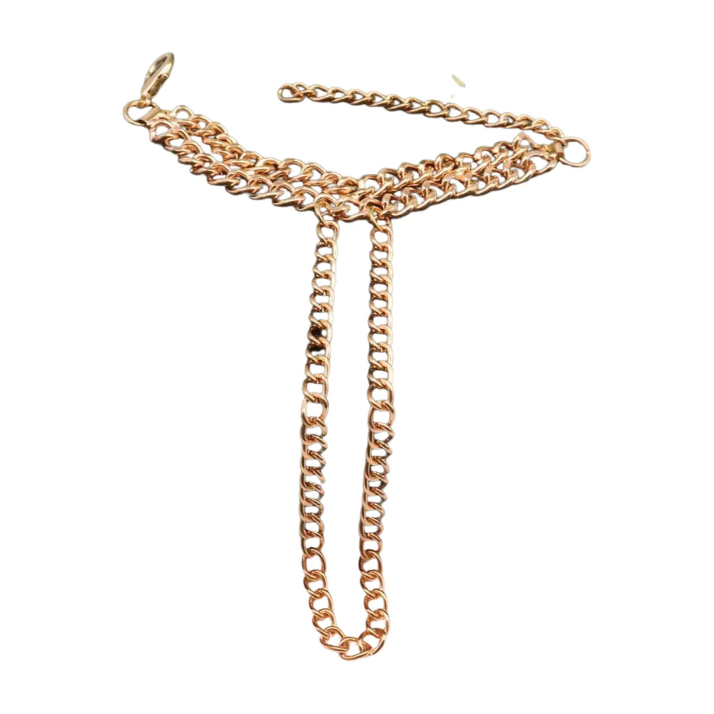 Women Gold Metal Hand Chain 2 Rows Bracelet Connected Ring