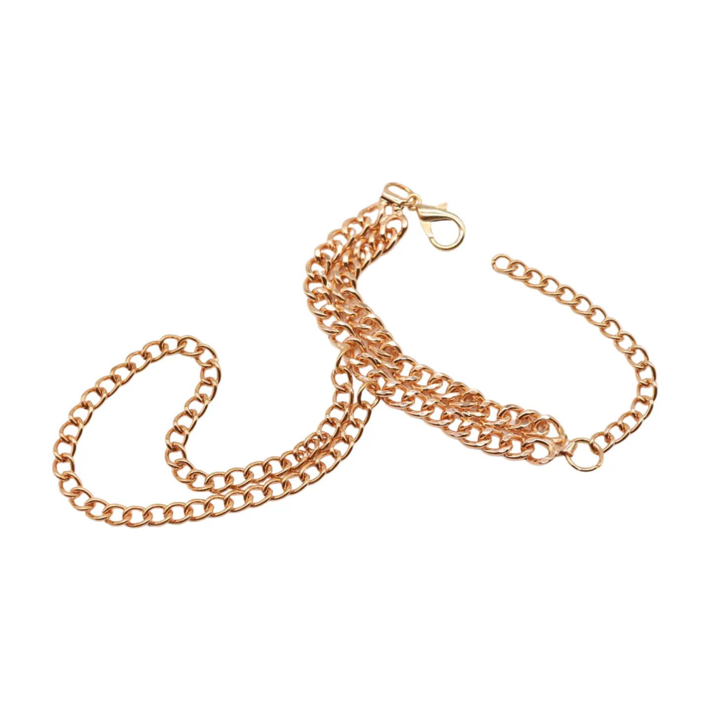 Women Gold Metal Hand Chain 2 Rows Bracelet Connected Ring