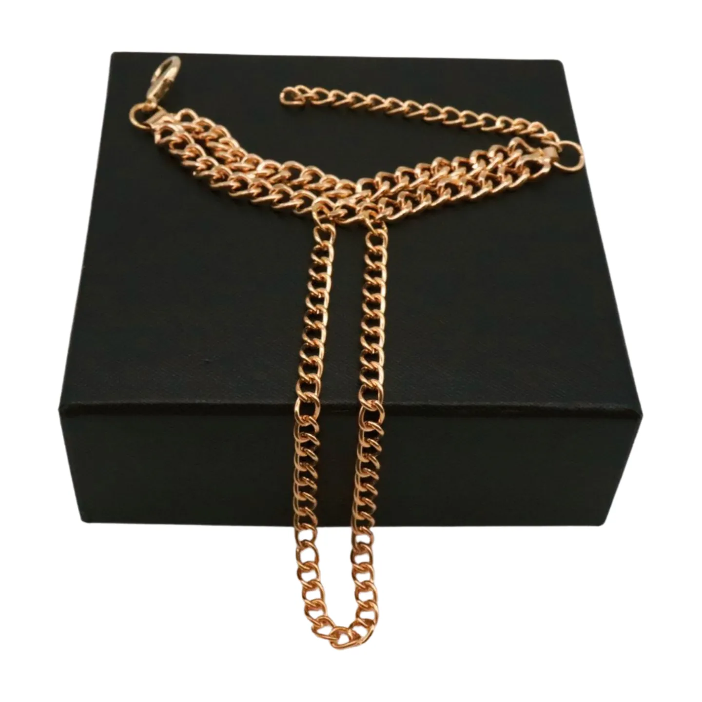 Women Gold Metal Hand Chain 2 Rows Bracelet Connected Ring