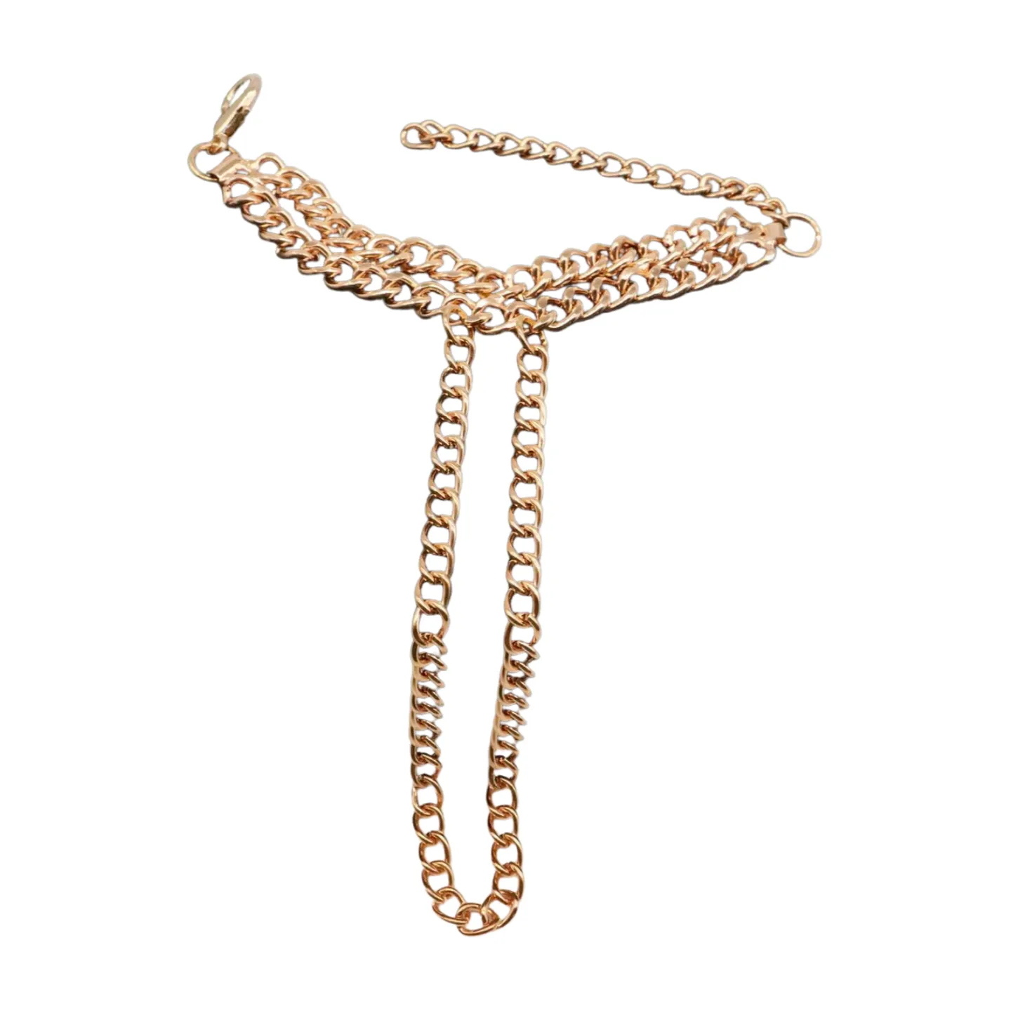 Women Gold Metal Hand Chain 2 Rows Bracelet Connected Ring