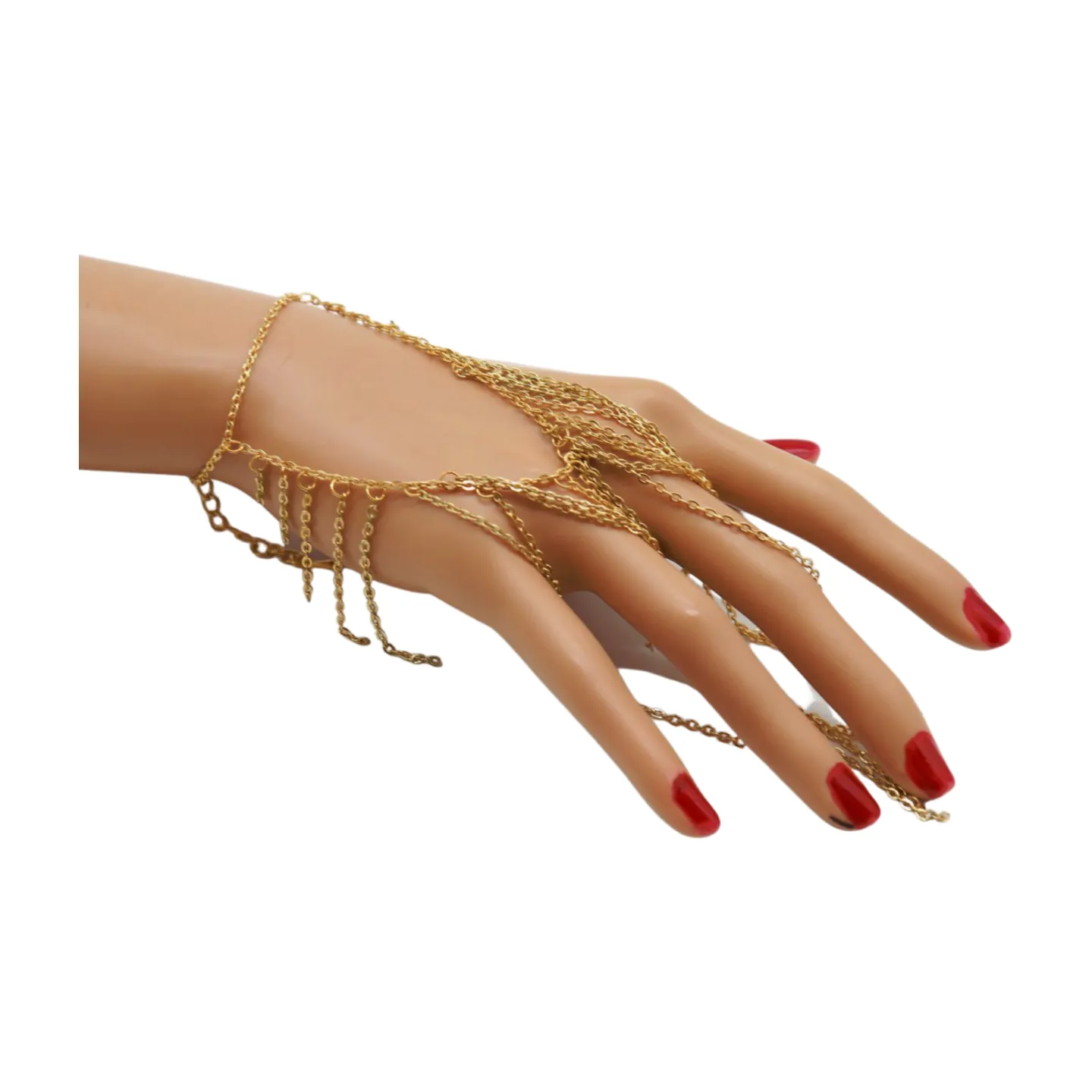 Women Gold Metal Hand Chain Bracelet Multi Strands