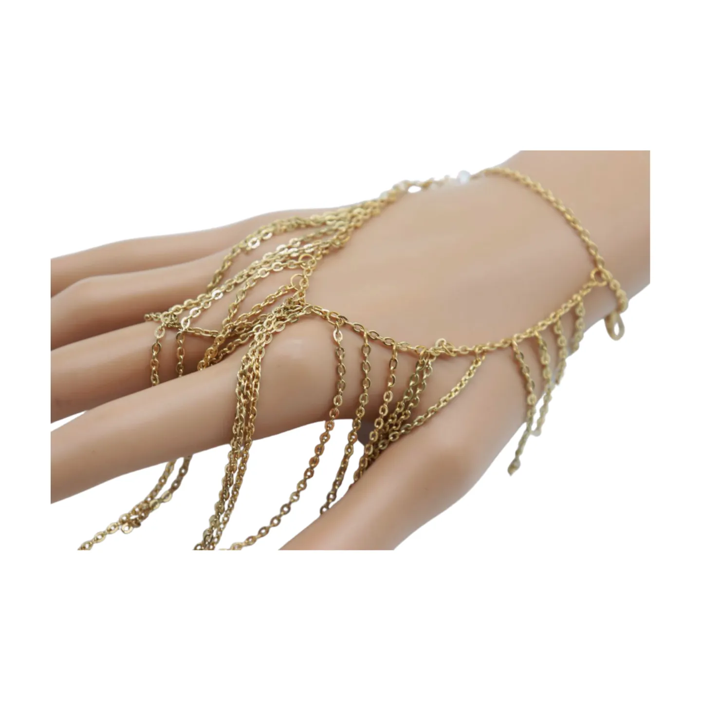 Women Gold Metal Hand Chain Bracelet Multi Strands