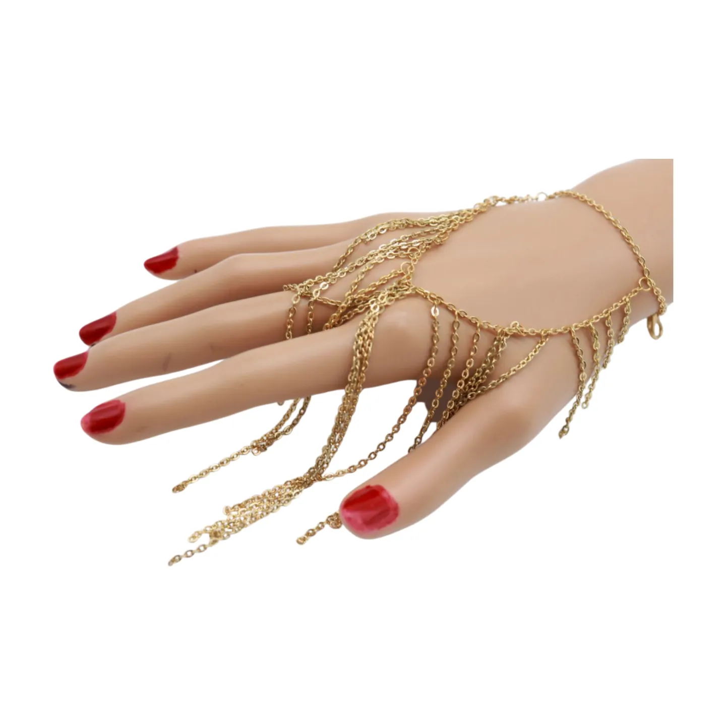 Women Gold Metal Hand Chain Bracelet Multi Strands