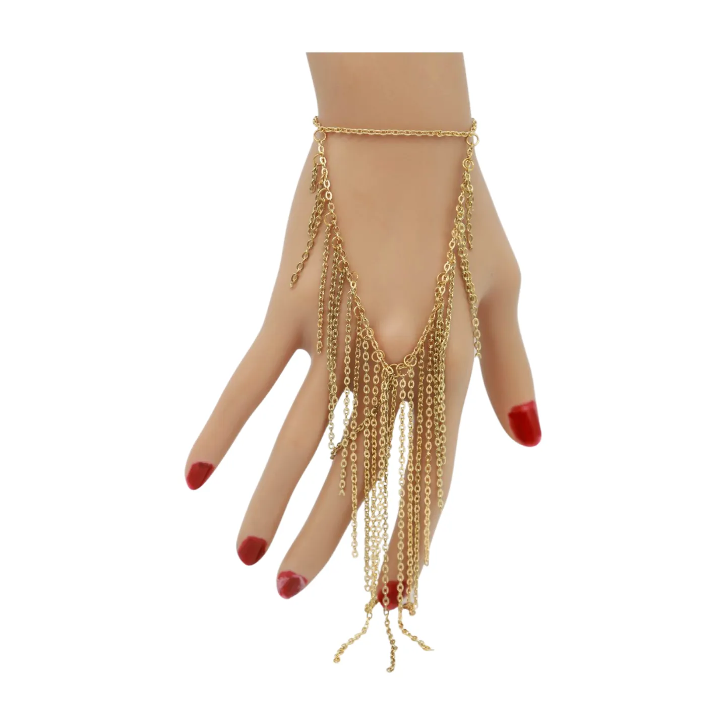 Women Gold Metal Hand Chain Bracelet Multi Strands