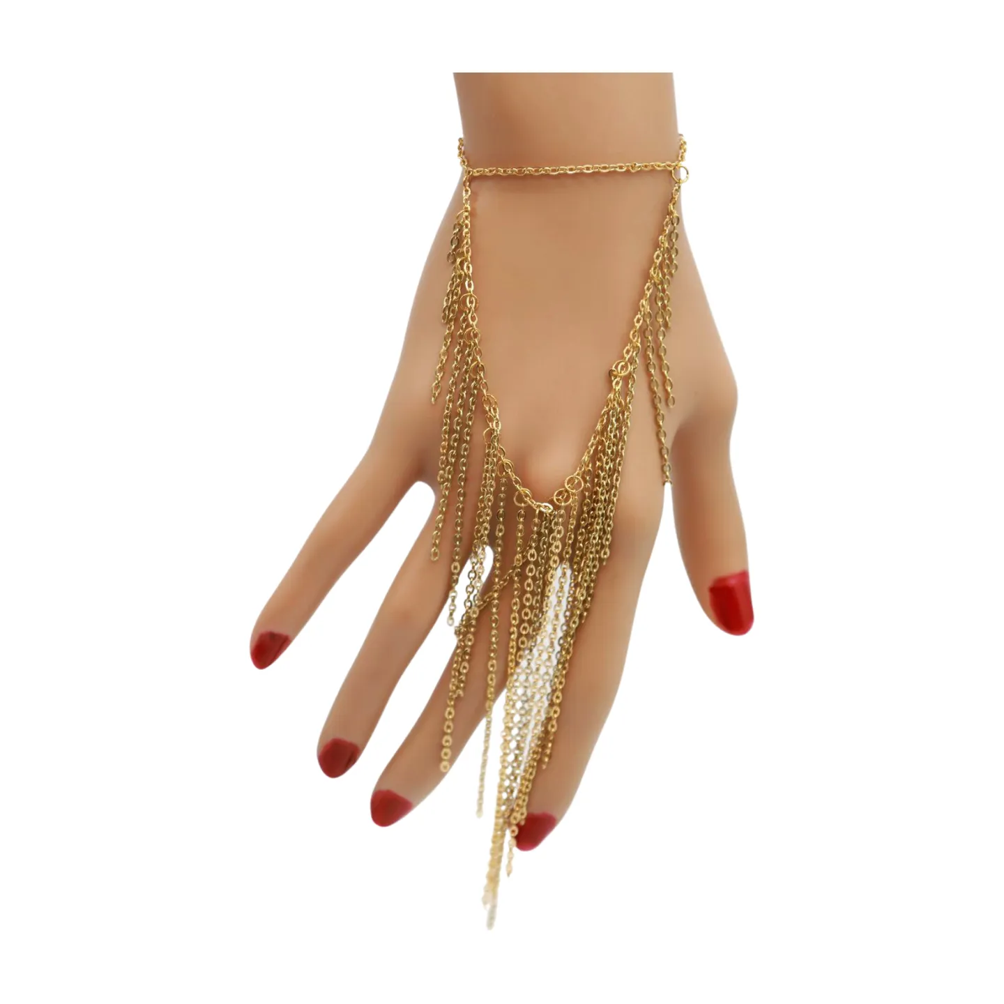 Women Gold Metal Hand Chain Bracelet Multi Strands