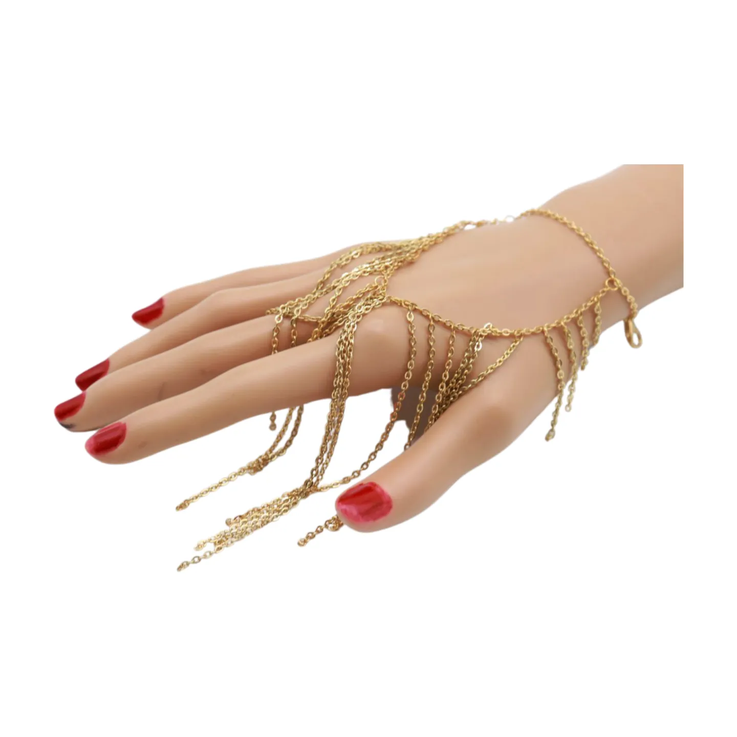 Women Gold Metal Hand Chain Bracelet Multi Strands