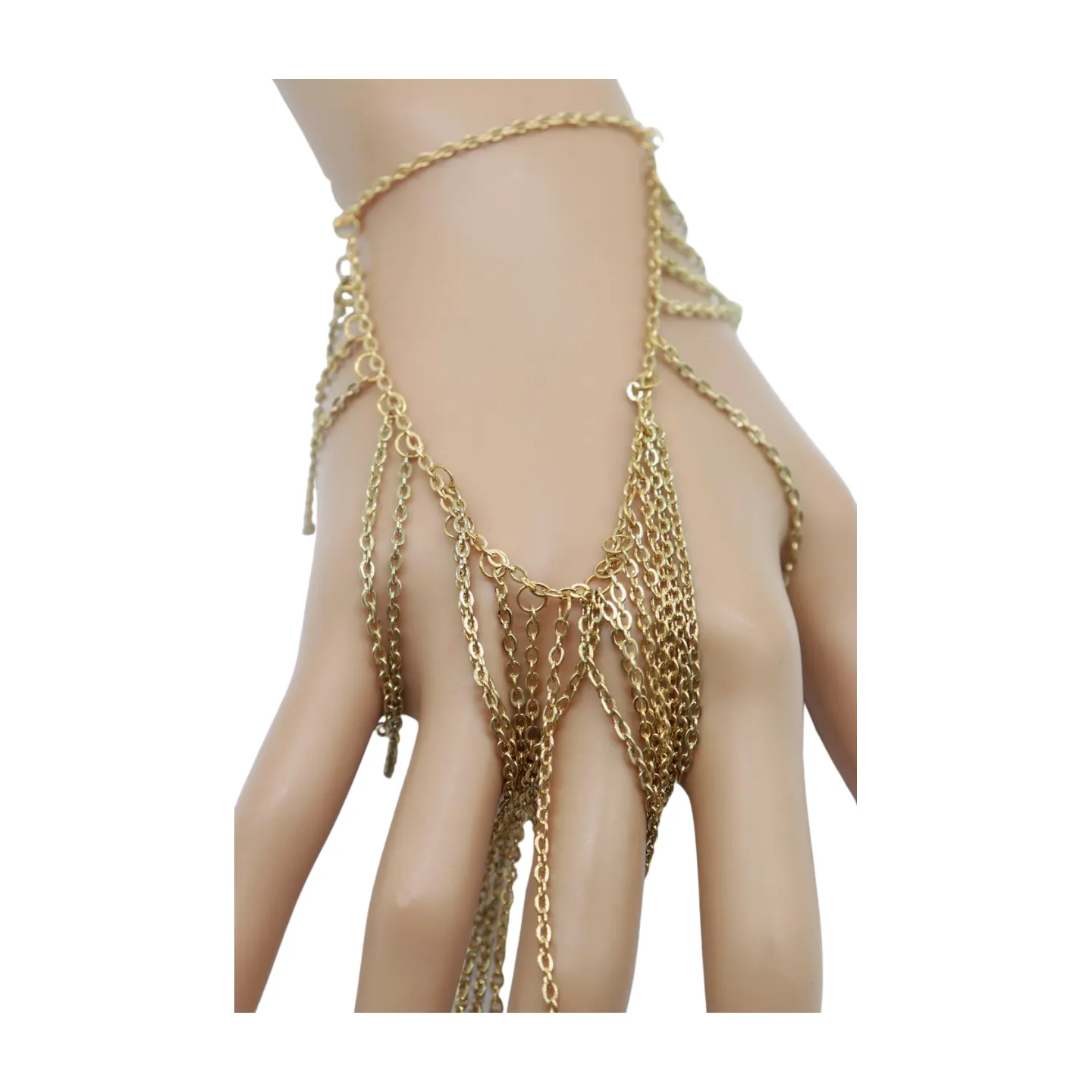 Women Gold Metal Hand Chain Bracelet Multi Strands