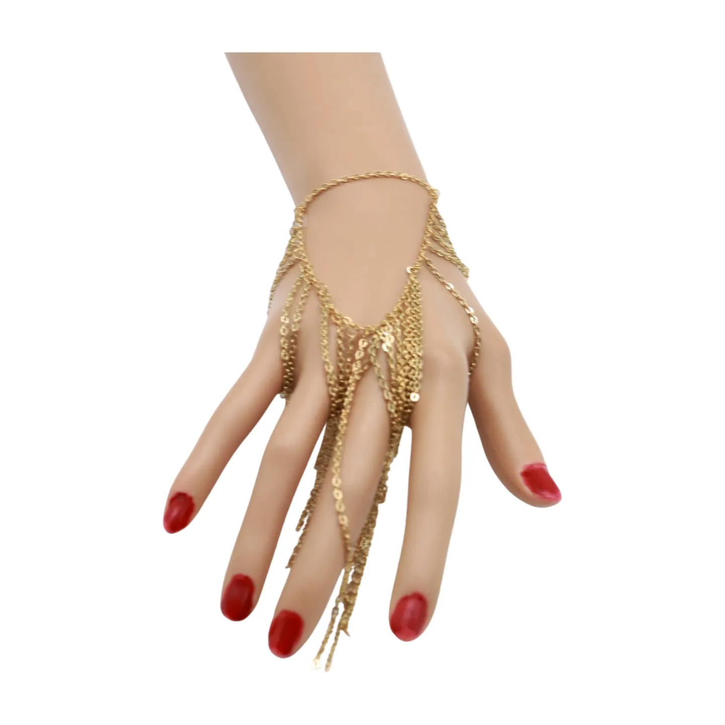 Women Gold Metal Hand Chain Bracelet Multi Strands