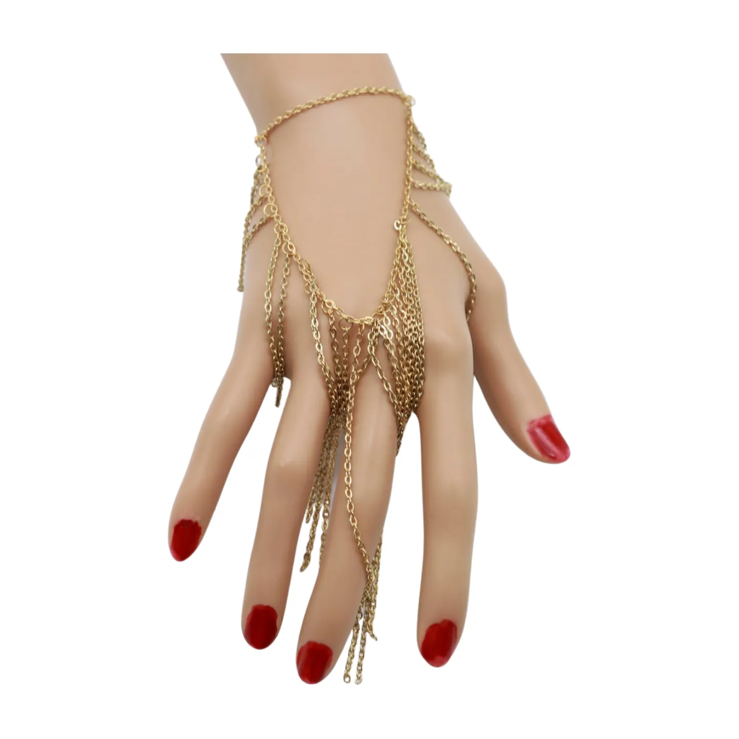 Women Gold Metal Hand Chain Bracelet Multi Strands