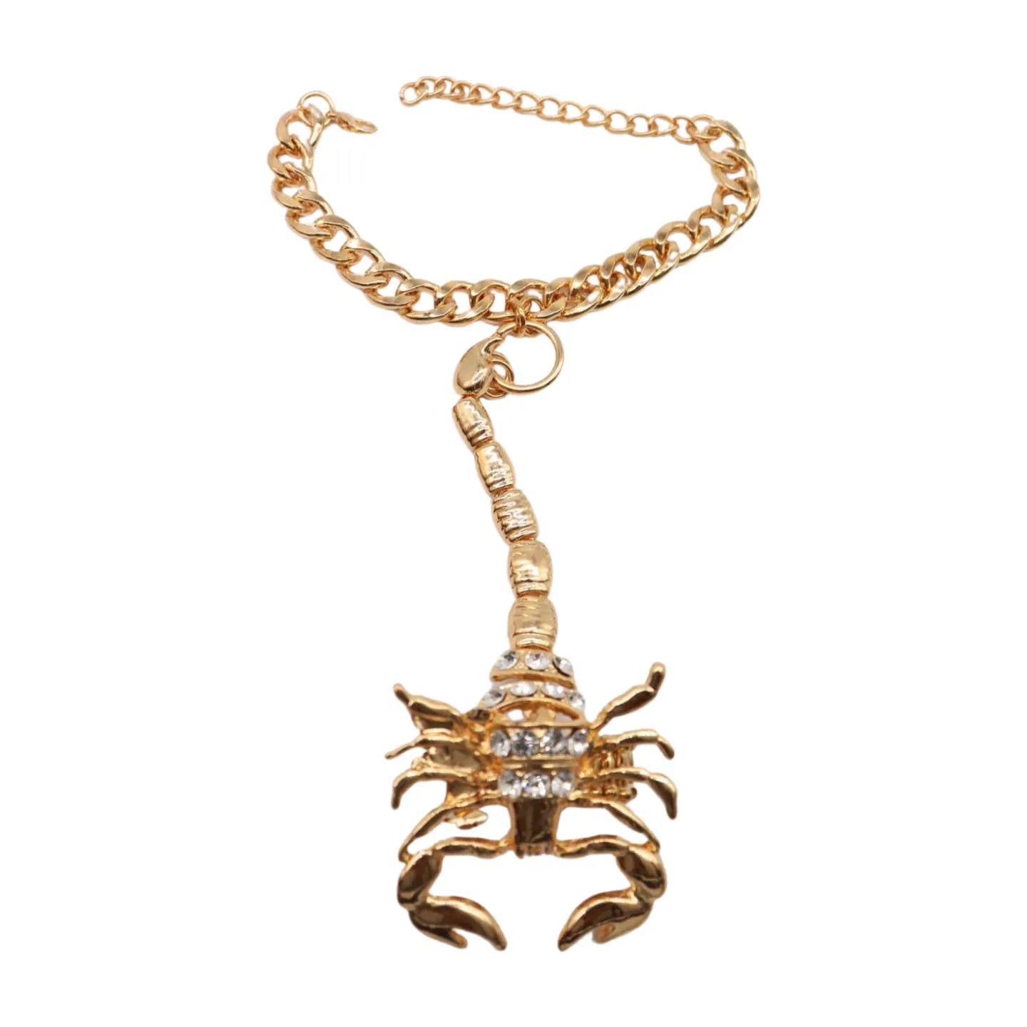 Women Gold Metal Hand Chain Bracelet Scorpion Connected Ring