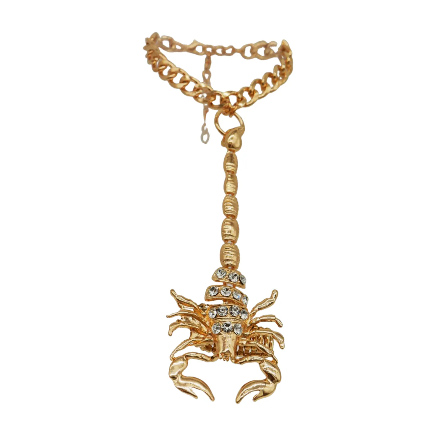 Women Gold Metal Hand Chain Bracelet Scorpion Connected Ring