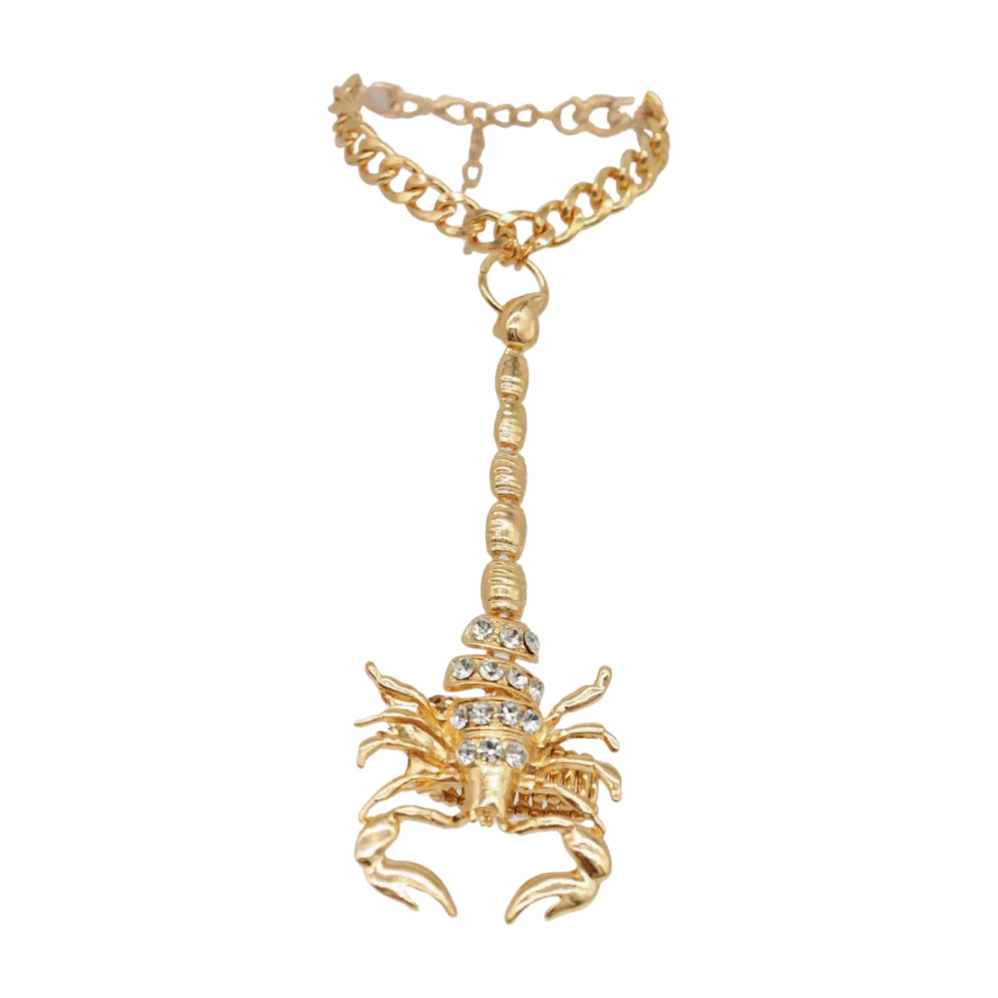 Women Gold Metal Hand Chain Bracelet Scorpion Connected Ring