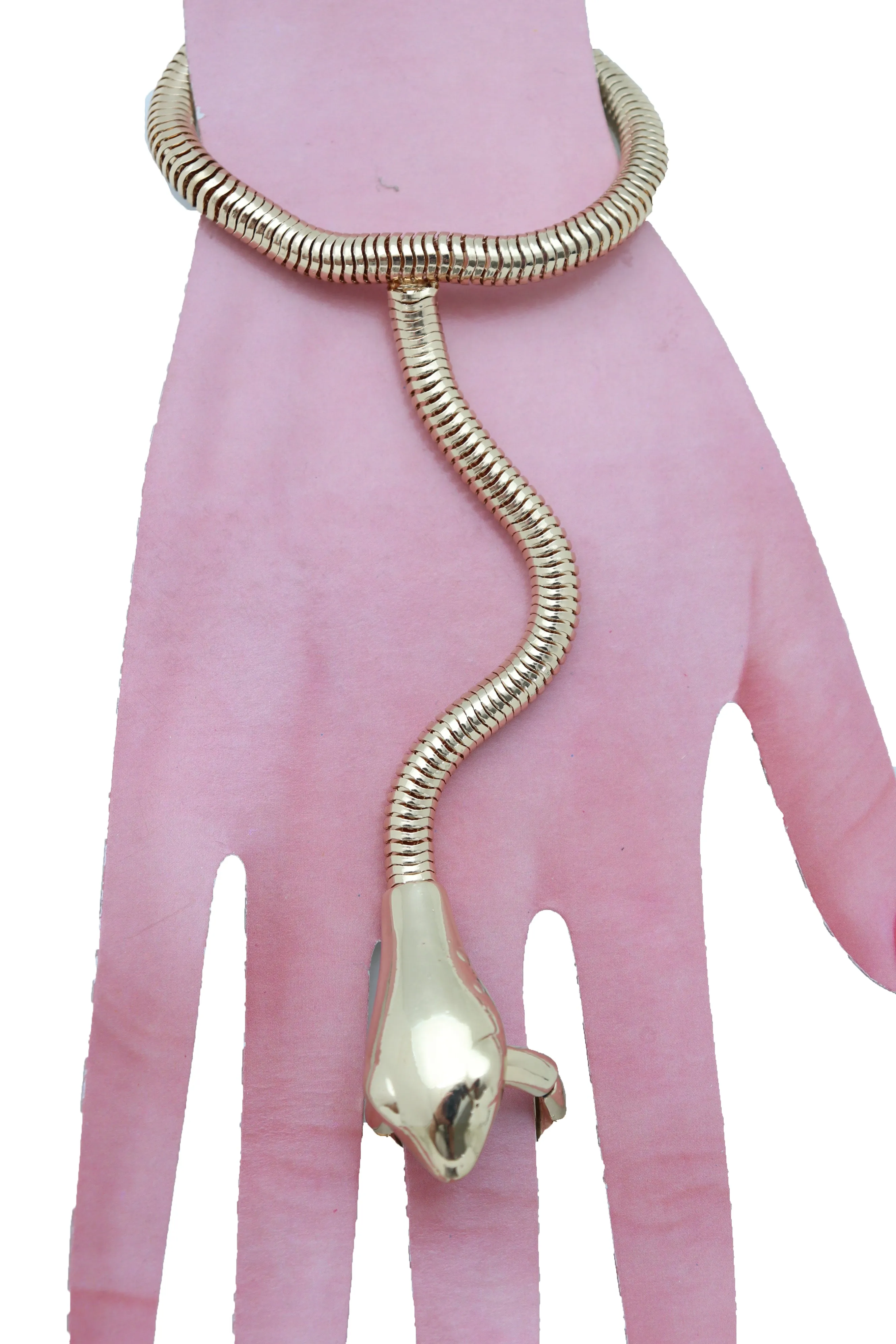 Women Gold Metal Hand Chain Bracelet Scorpion Connected Ring