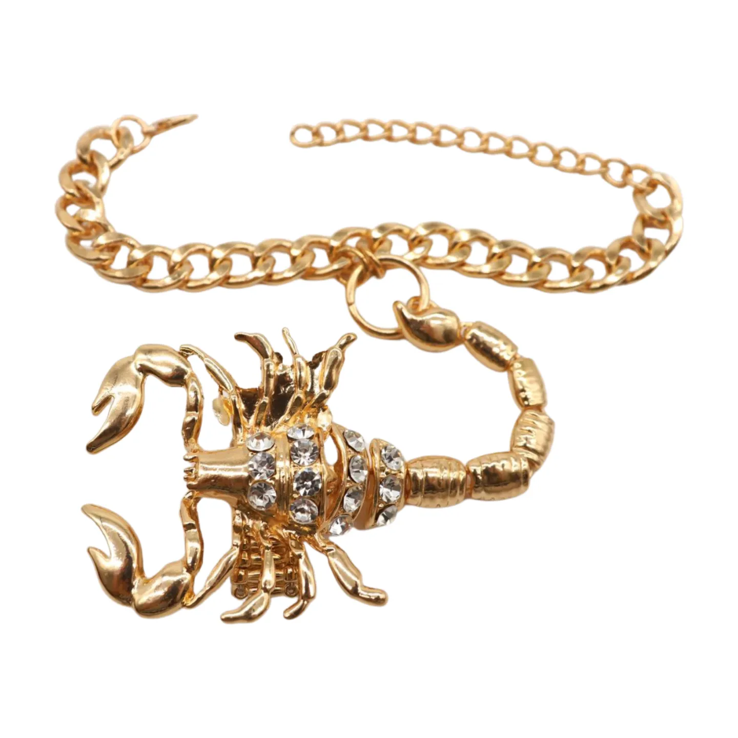 Women Gold Metal Hand Chain Bracelet Scorpion Connected Ring