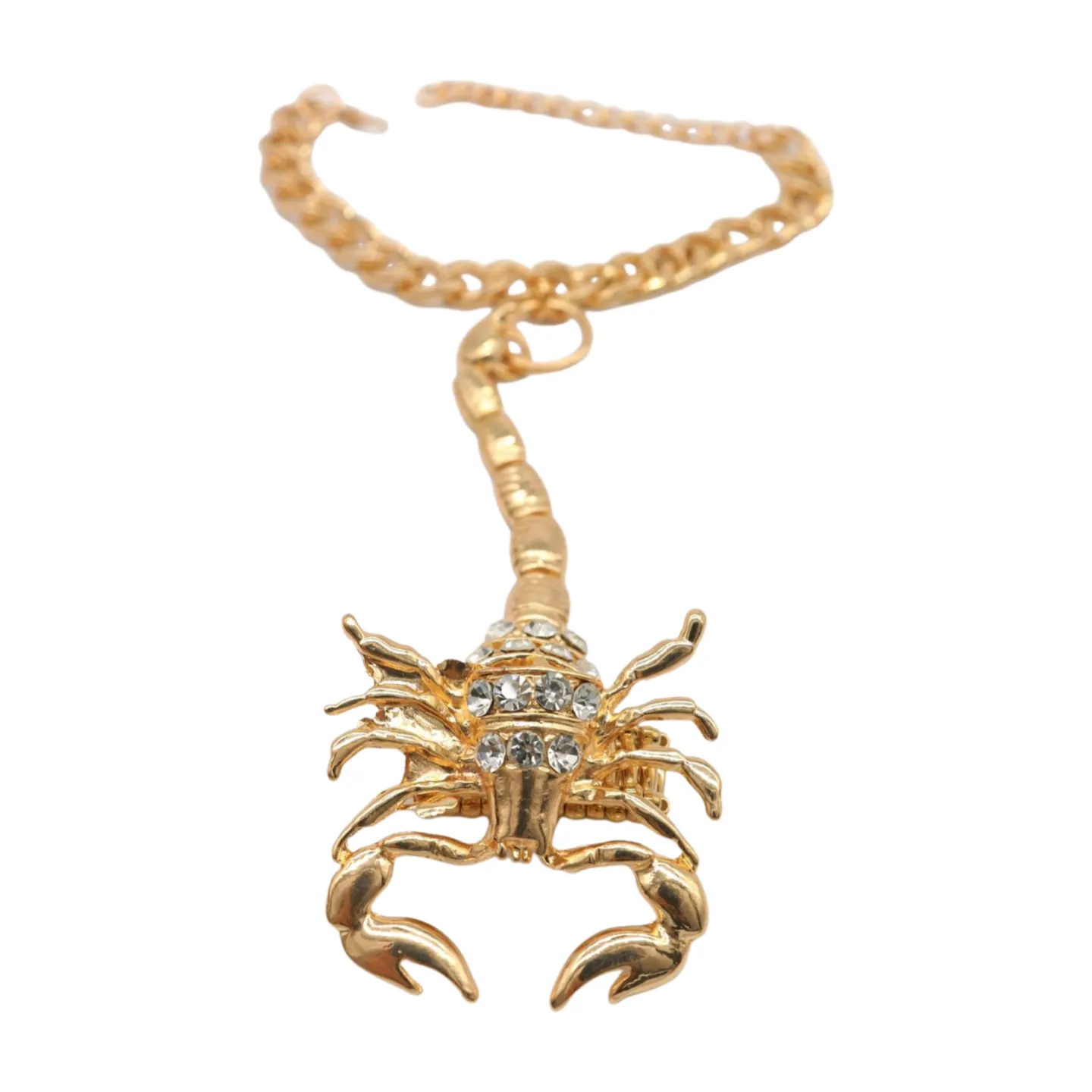 Women Gold Metal Hand Chain Bracelet Scorpion Connected Ring