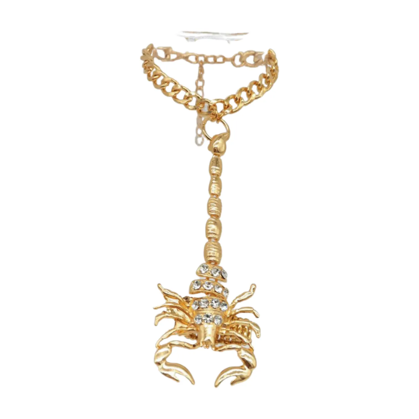 Women Gold Metal Hand Chain Bracelet Scorpion Connected Ring