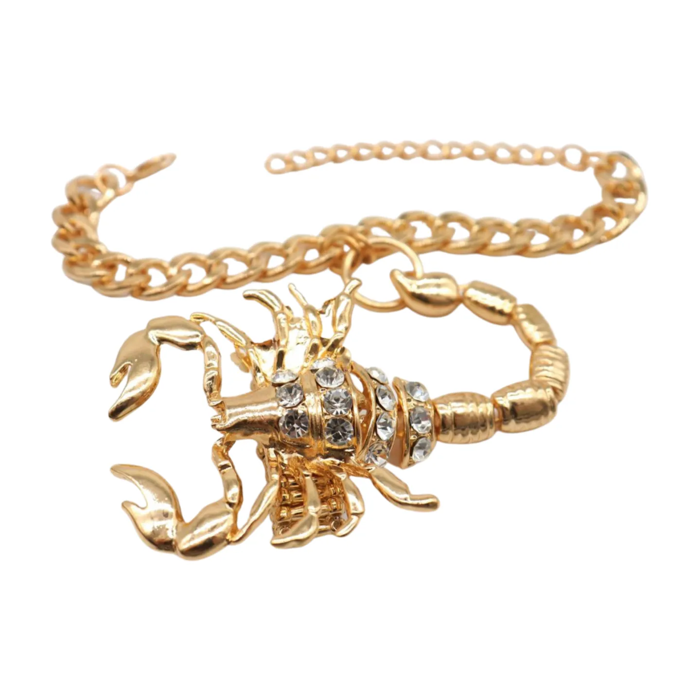 Women Gold Metal Hand Chain Bracelet Scorpion Connected Ring