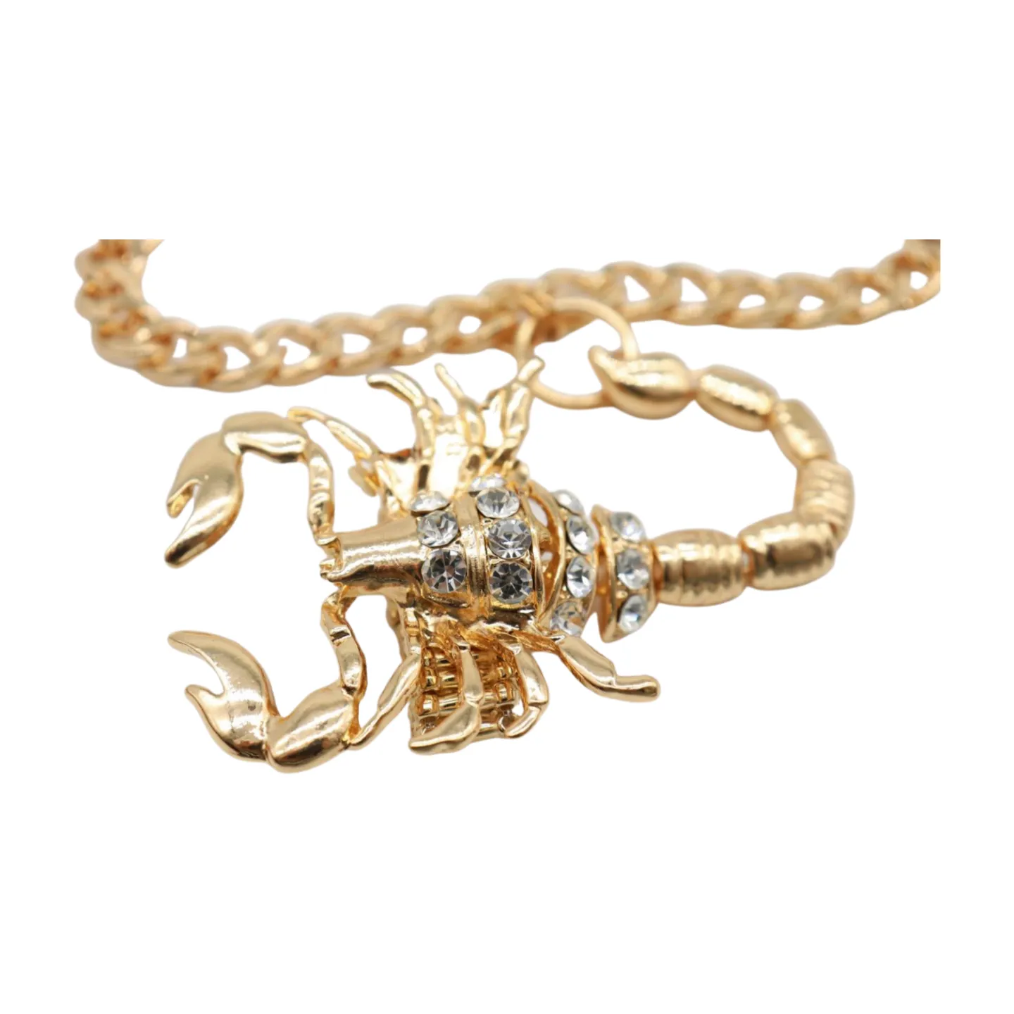 Women Gold Metal Hand Chain Bracelet Scorpion Connected Ring