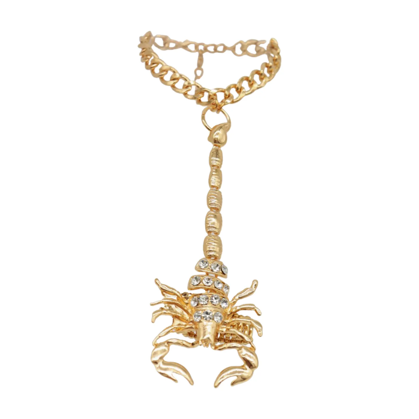 Women Gold Metal Hand Chain Bracelet Scorpion Connected Ring