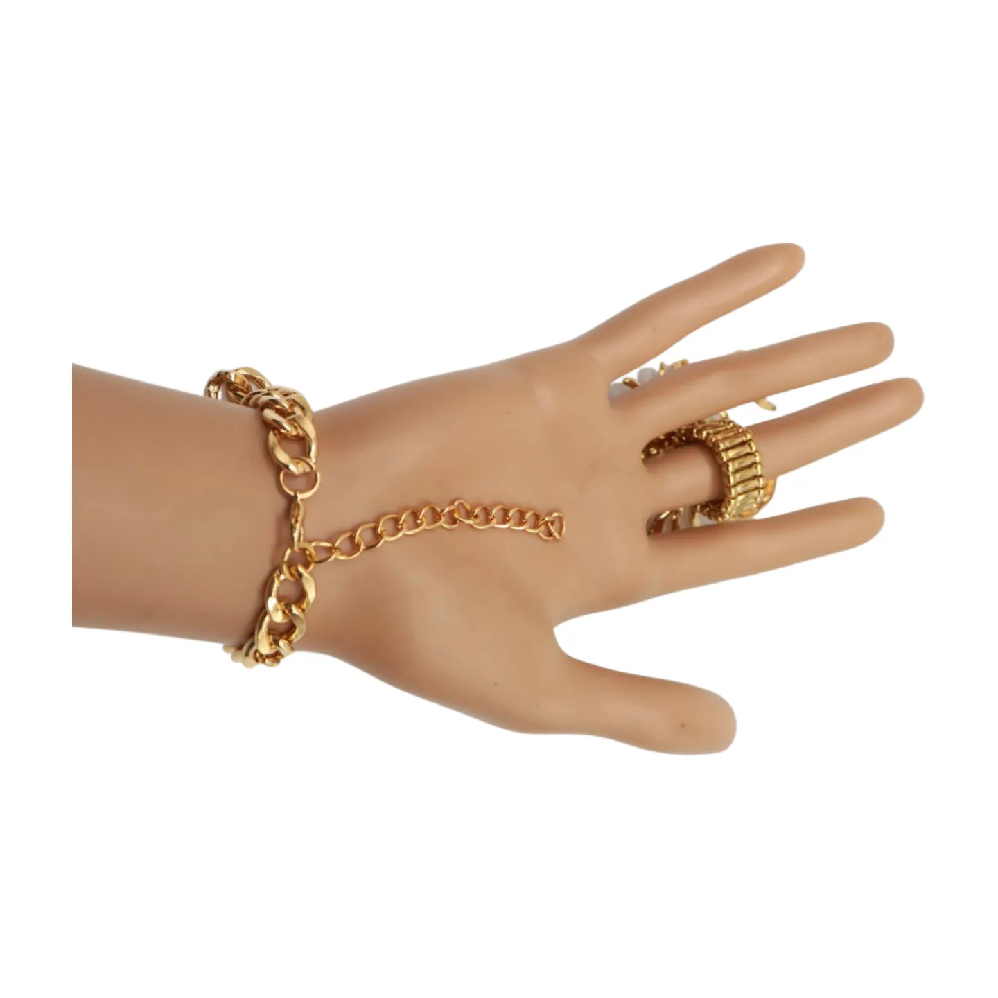 Women Gold Metal Hand Chain Bracelet Scorpion Connected Ring