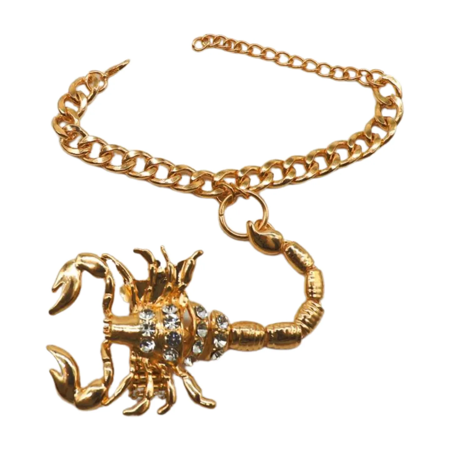 Women Gold Metal Hand Chain Bracelet Scorpion Connected Ring