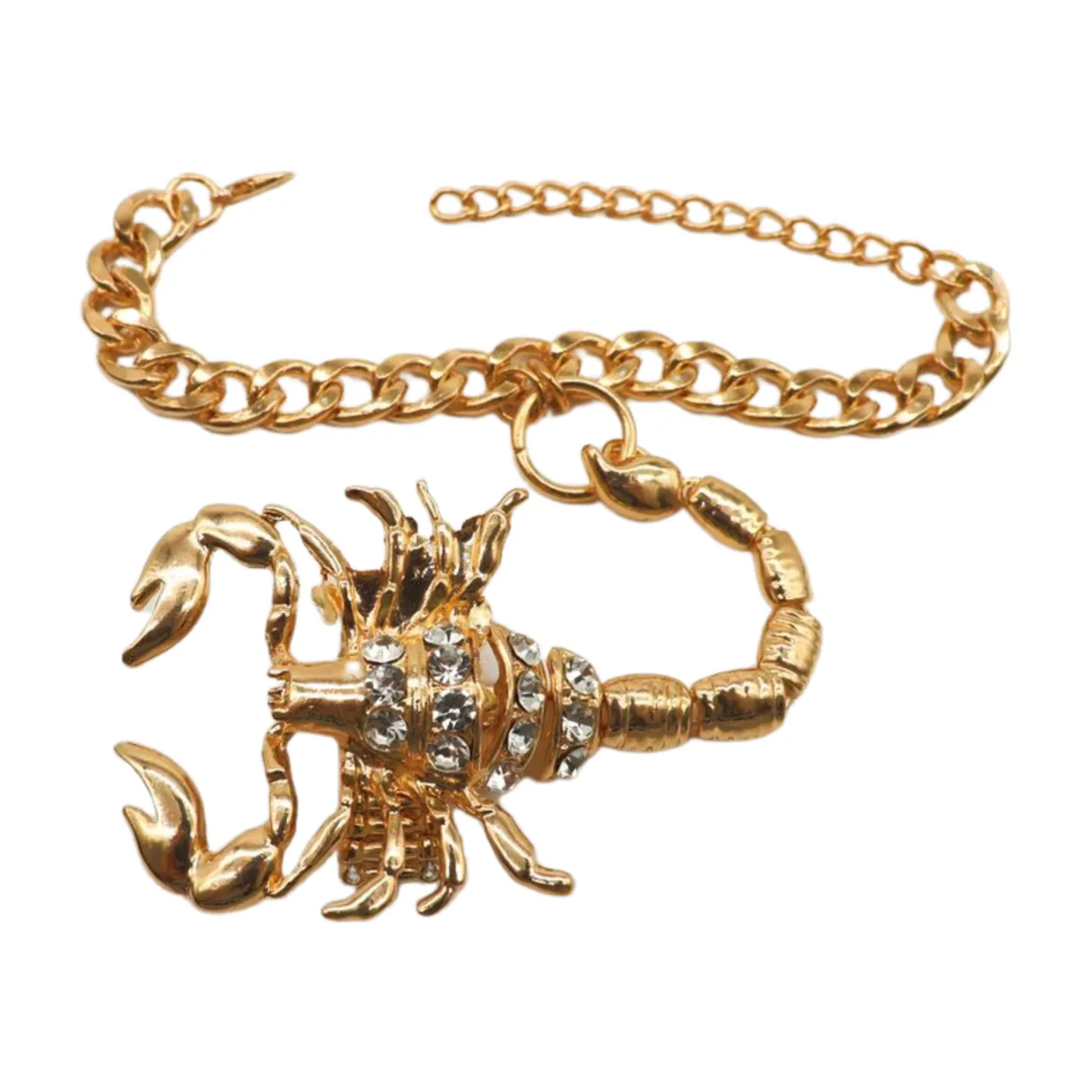Women Gold Metal Hand Chain Bracelet Scorpion Connected Ring