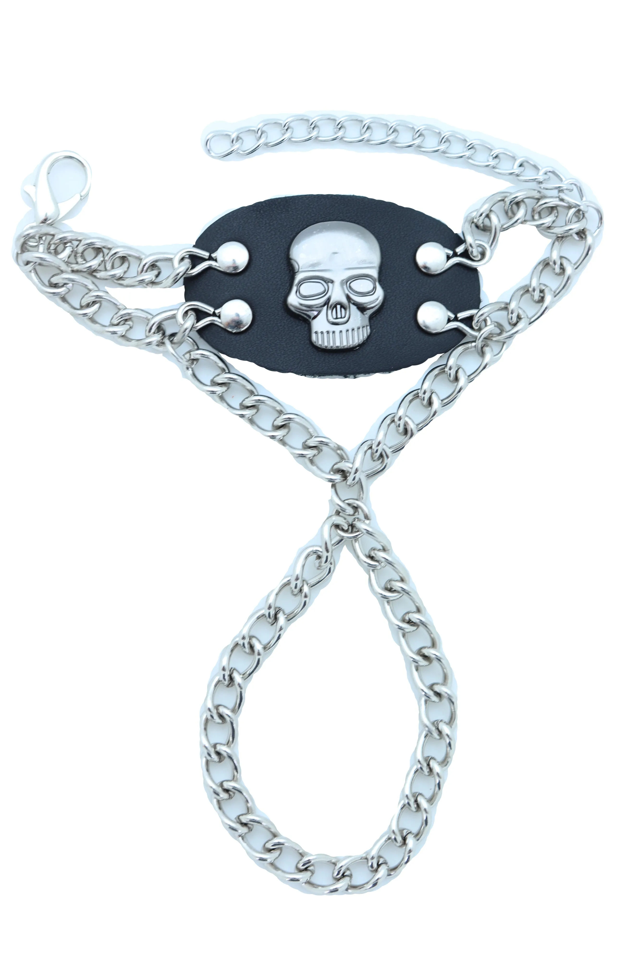Women Men Bracelet Silver Metal Hand Chain Skull Charm Biker One Size