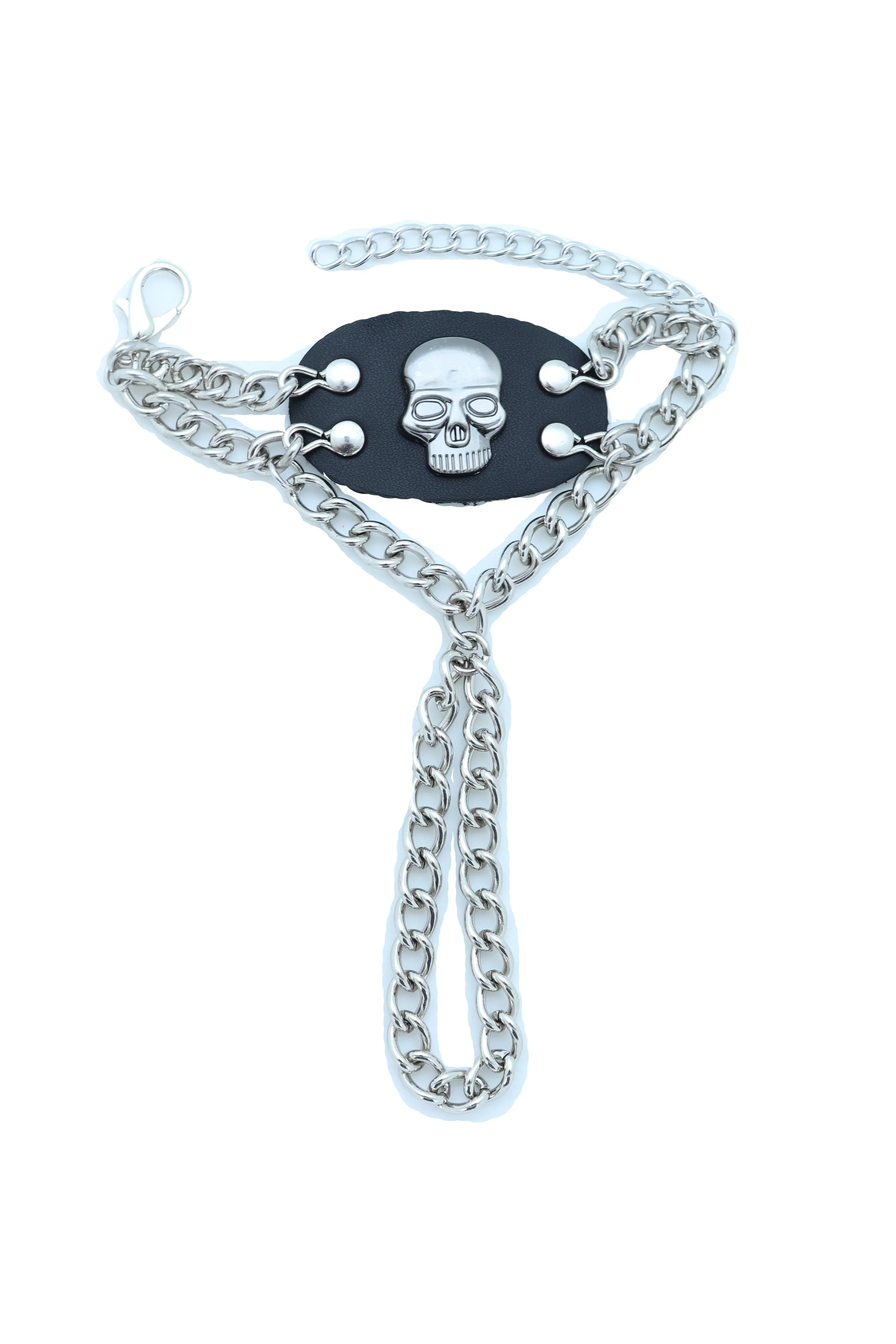 Women Men Bracelet Silver Metal Hand Chain Skull Charm Biker One Size