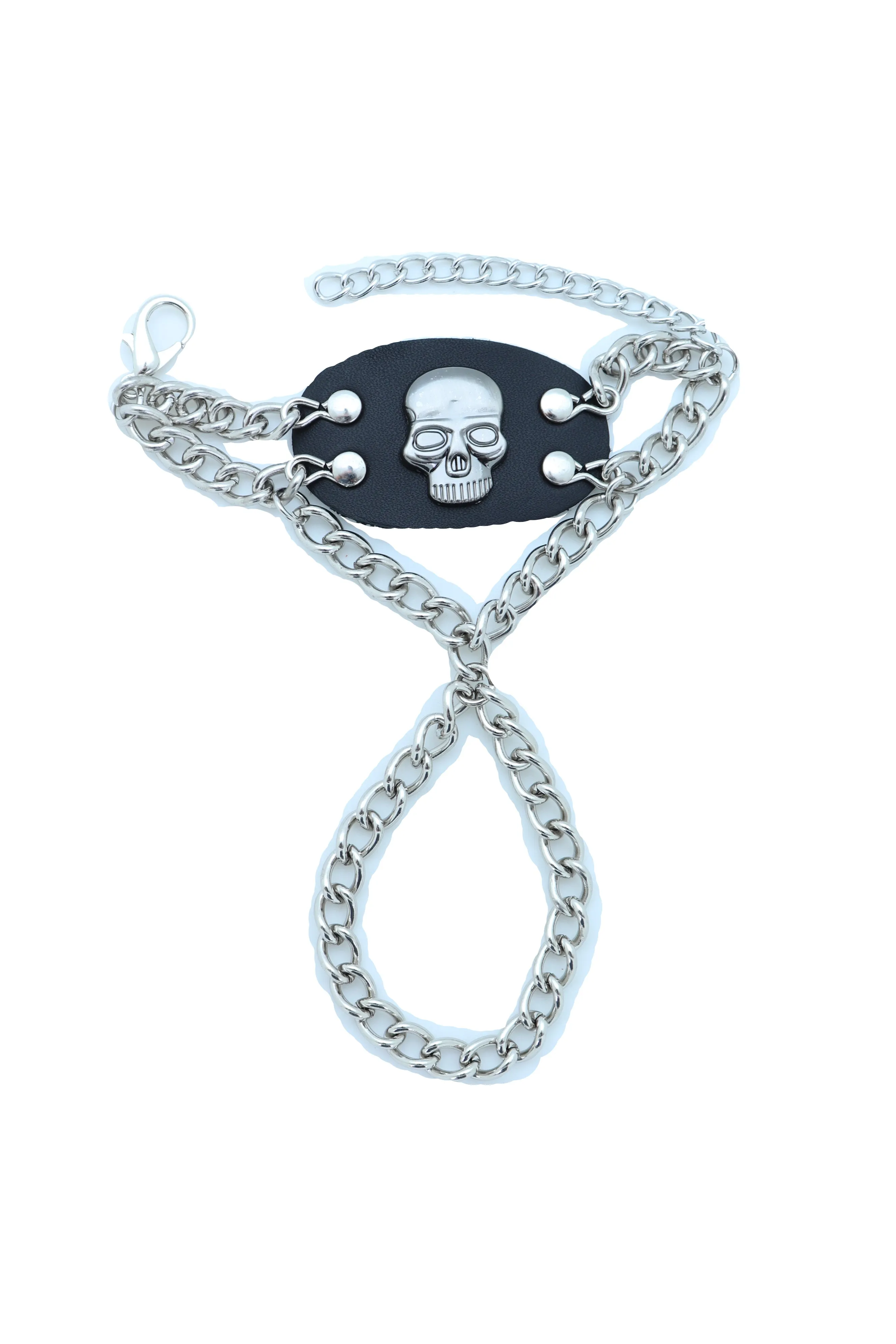 Women Men Bracelet Silver Metal Hand Chain Skull Charm Biker One Size