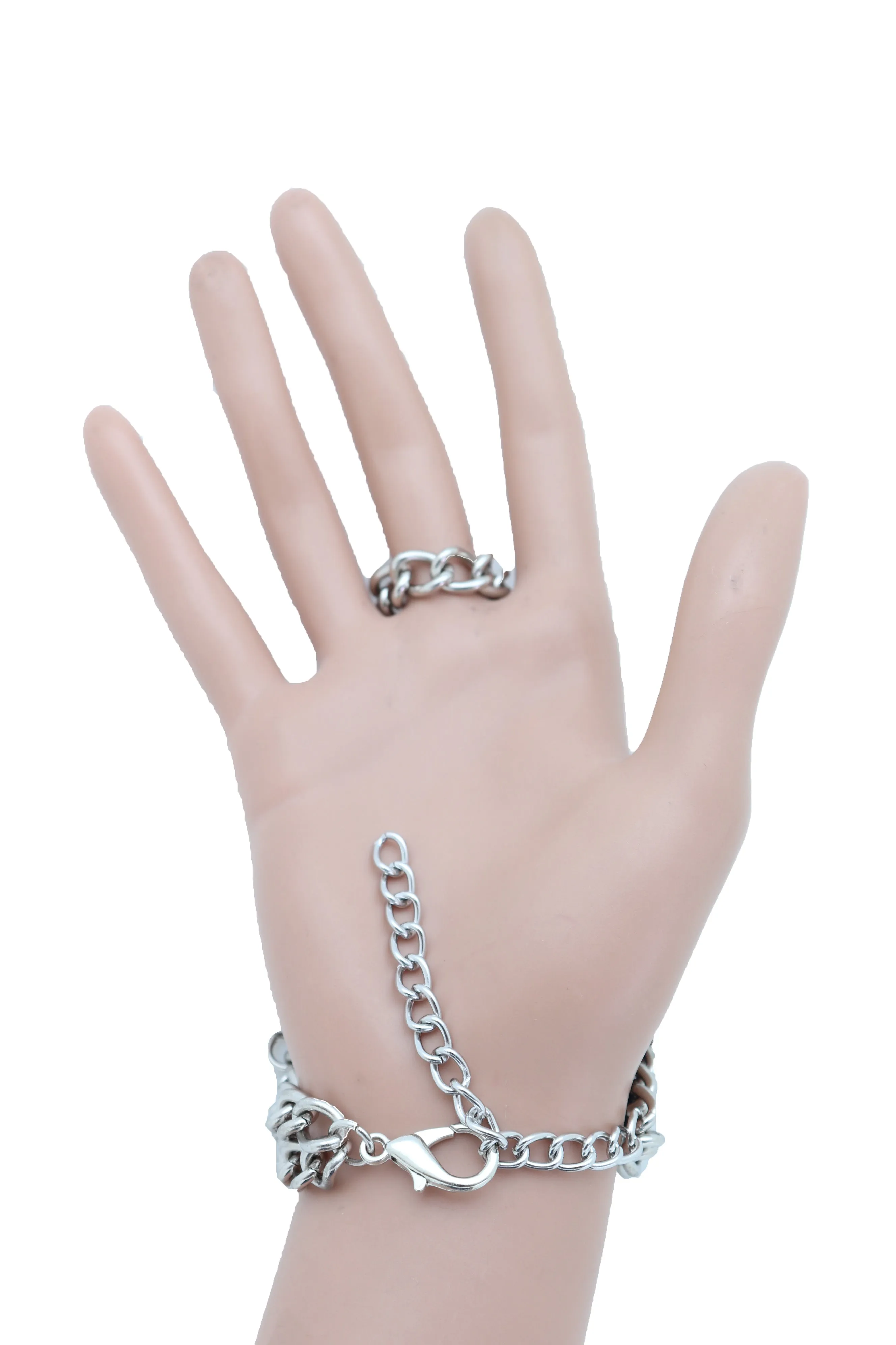 Women Men Bracelet Silver Metal Hand Chain Skull Charm Biker One Size