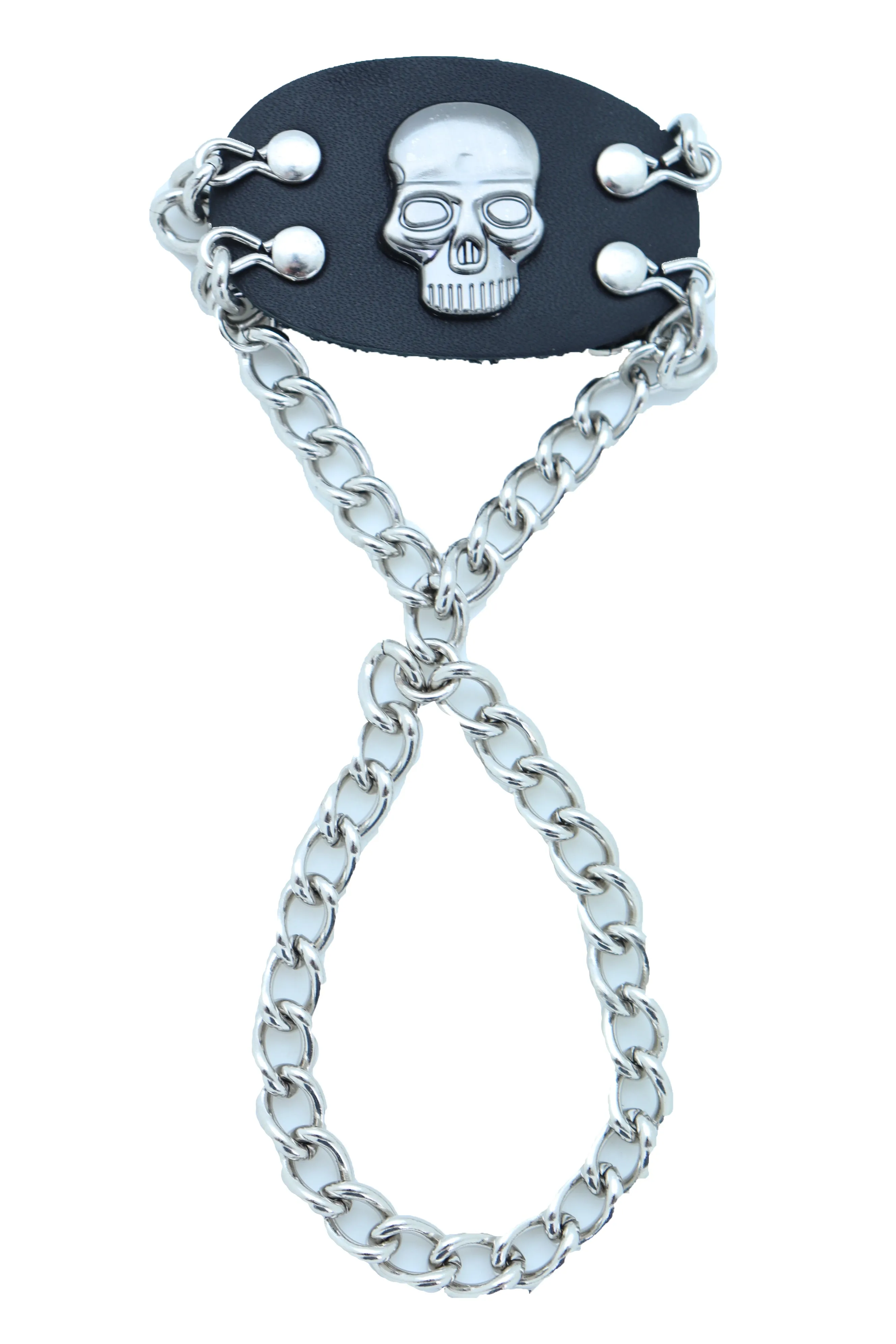 Women Men Bracelet Silver Metal Hand Chain Skull Charm Biker One Size