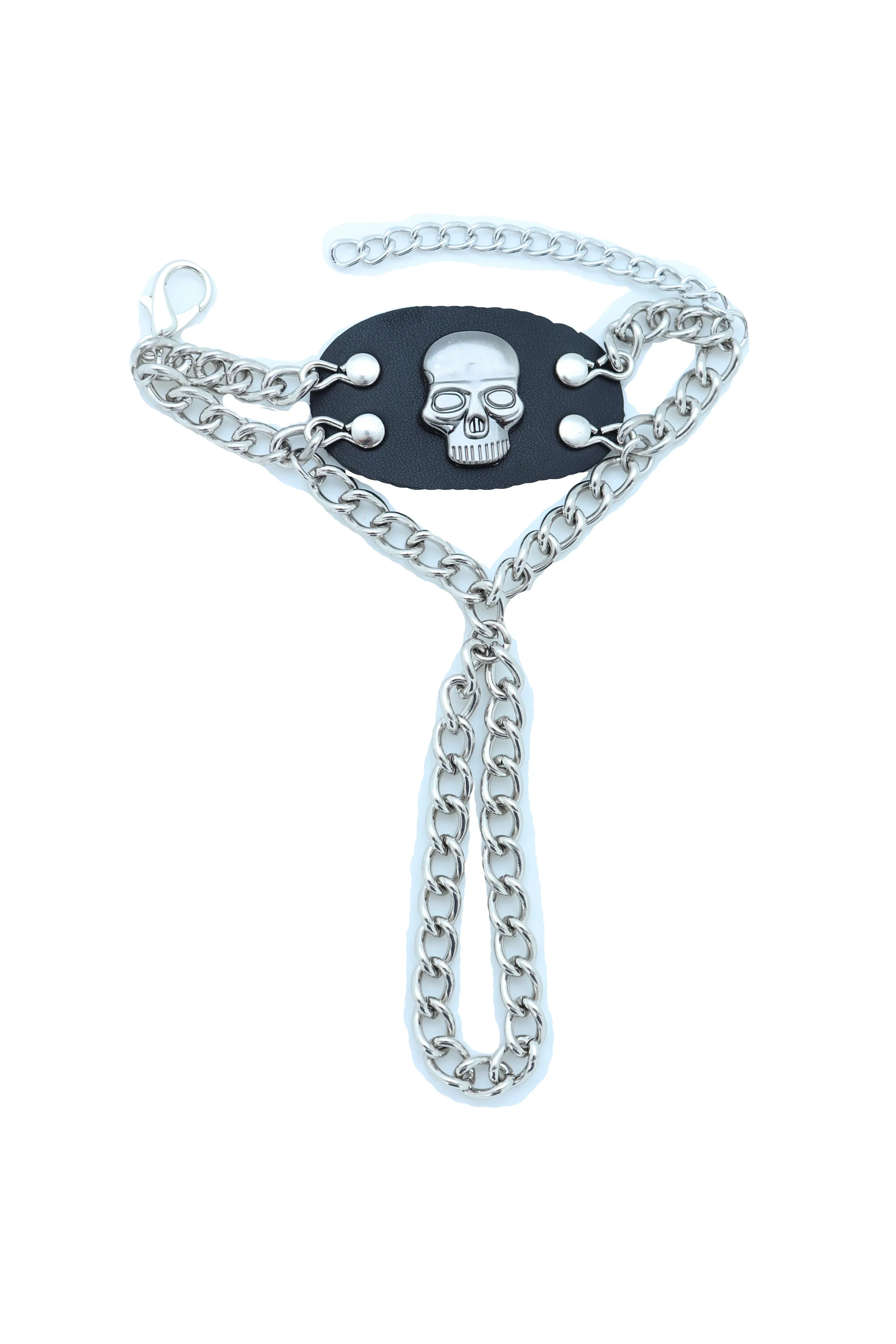 Women Men Bracelet Silver Metal Hand Chain Skull Charm Biker One Size